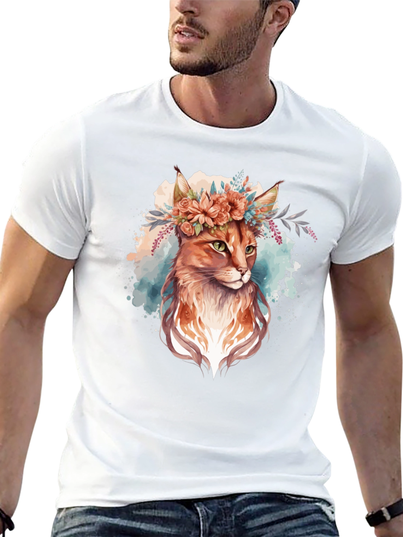 Floral Cat Graphic Black Tee