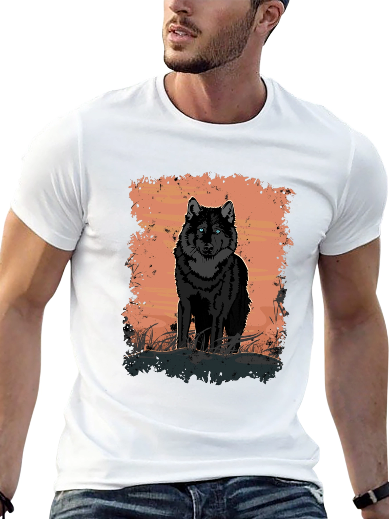Wolf Graphic Print Black T-Shirt