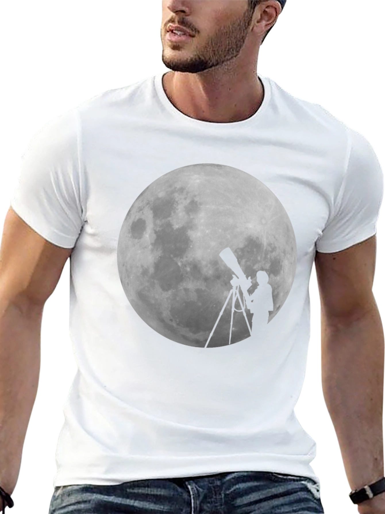 Moon Gazing Telescope Graphic T-Shirt