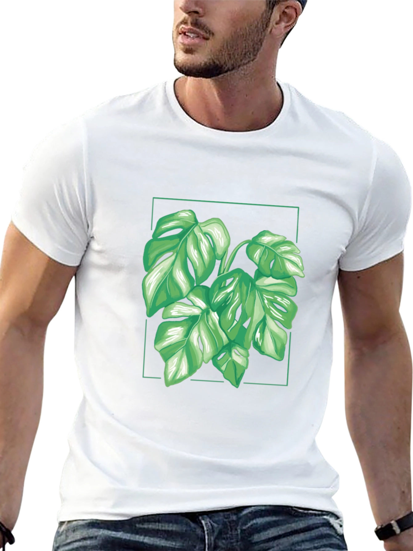 Tropical Monstera Leaf Black T-Shirt