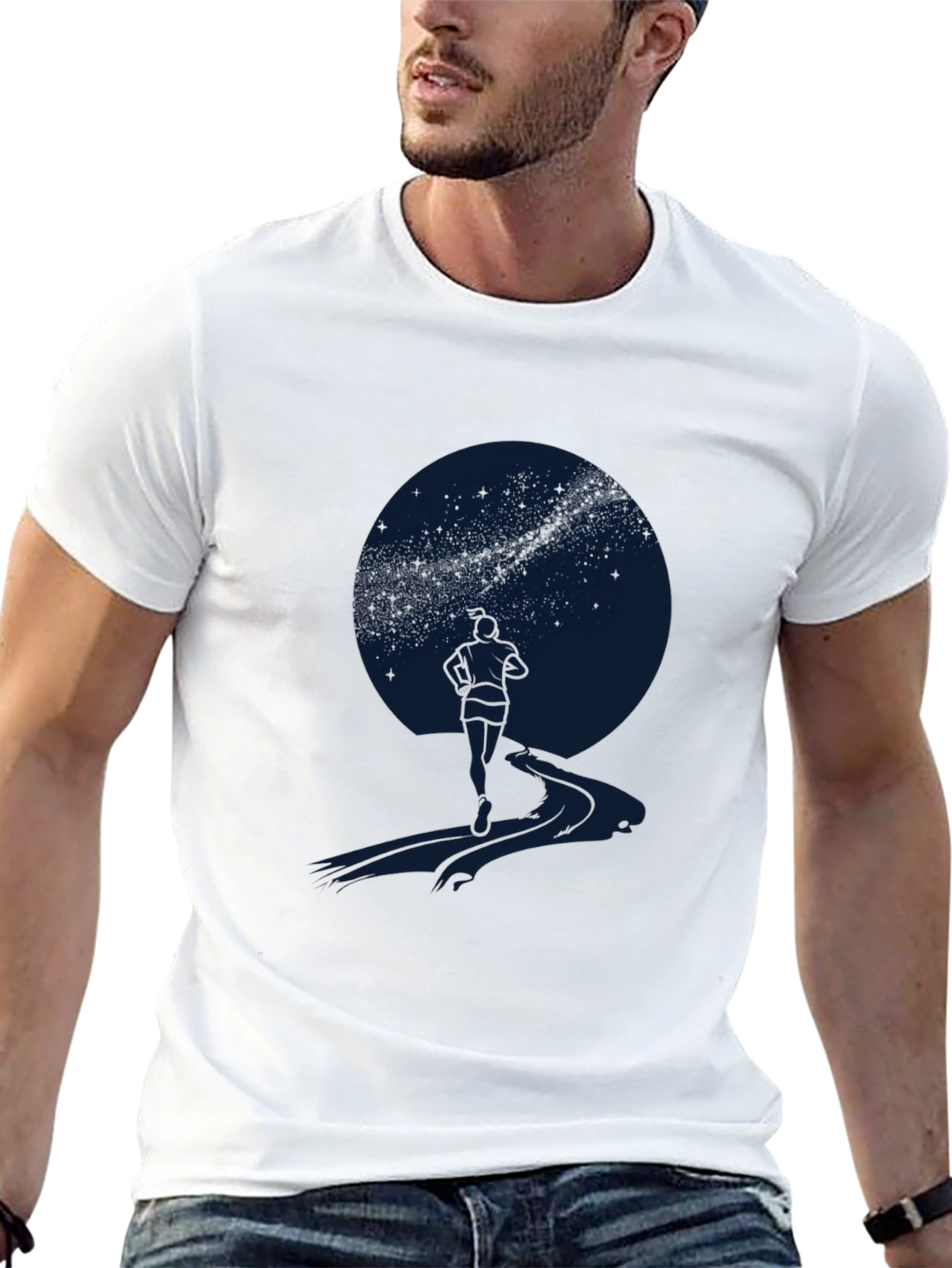 Starry Night Graphic Tee - Mens Casual Black T-Shirt