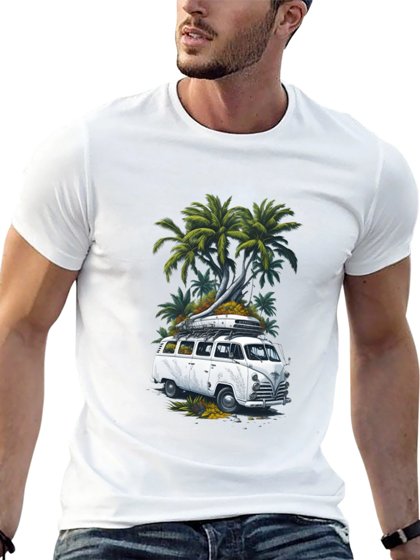 Retro Van & Palms Graphic Tee - Black
