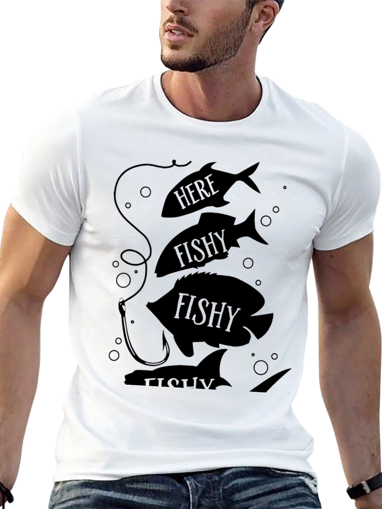 Here Fishy Fishy Black Graphic Tee