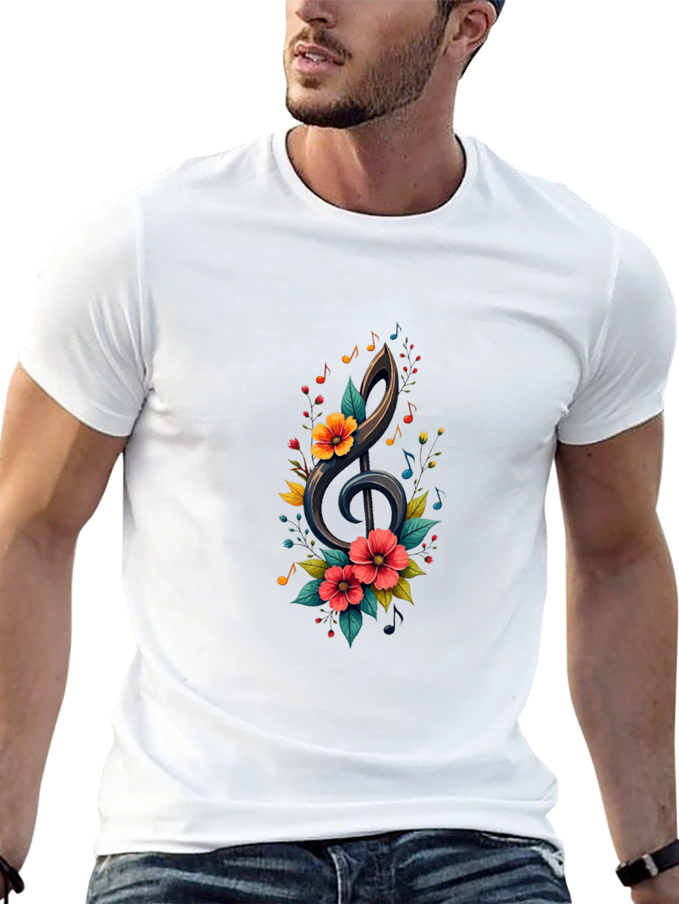 Floral Treble Clef Black T-Shirt