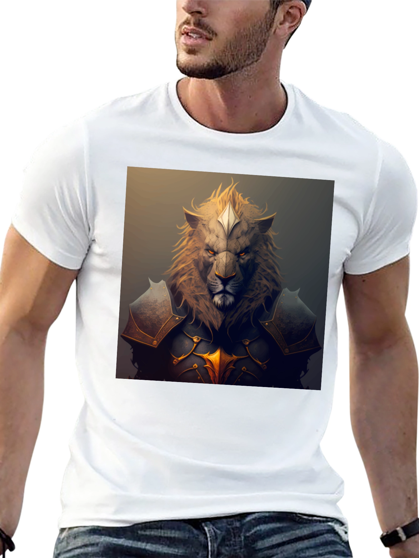 Lion Knight Graphic Tee - Black Casual T-Shirt