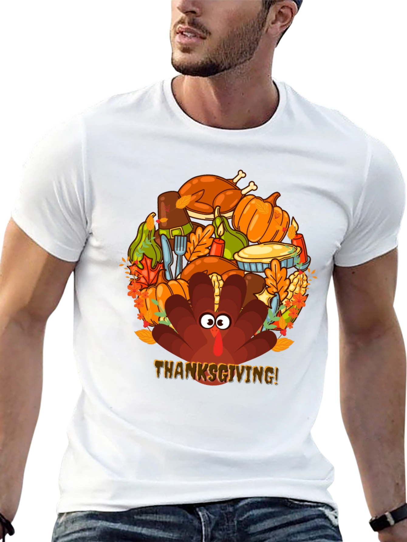 Thanksgiving Turkey Feast Graphic Tee - Mens Black T-Shirt