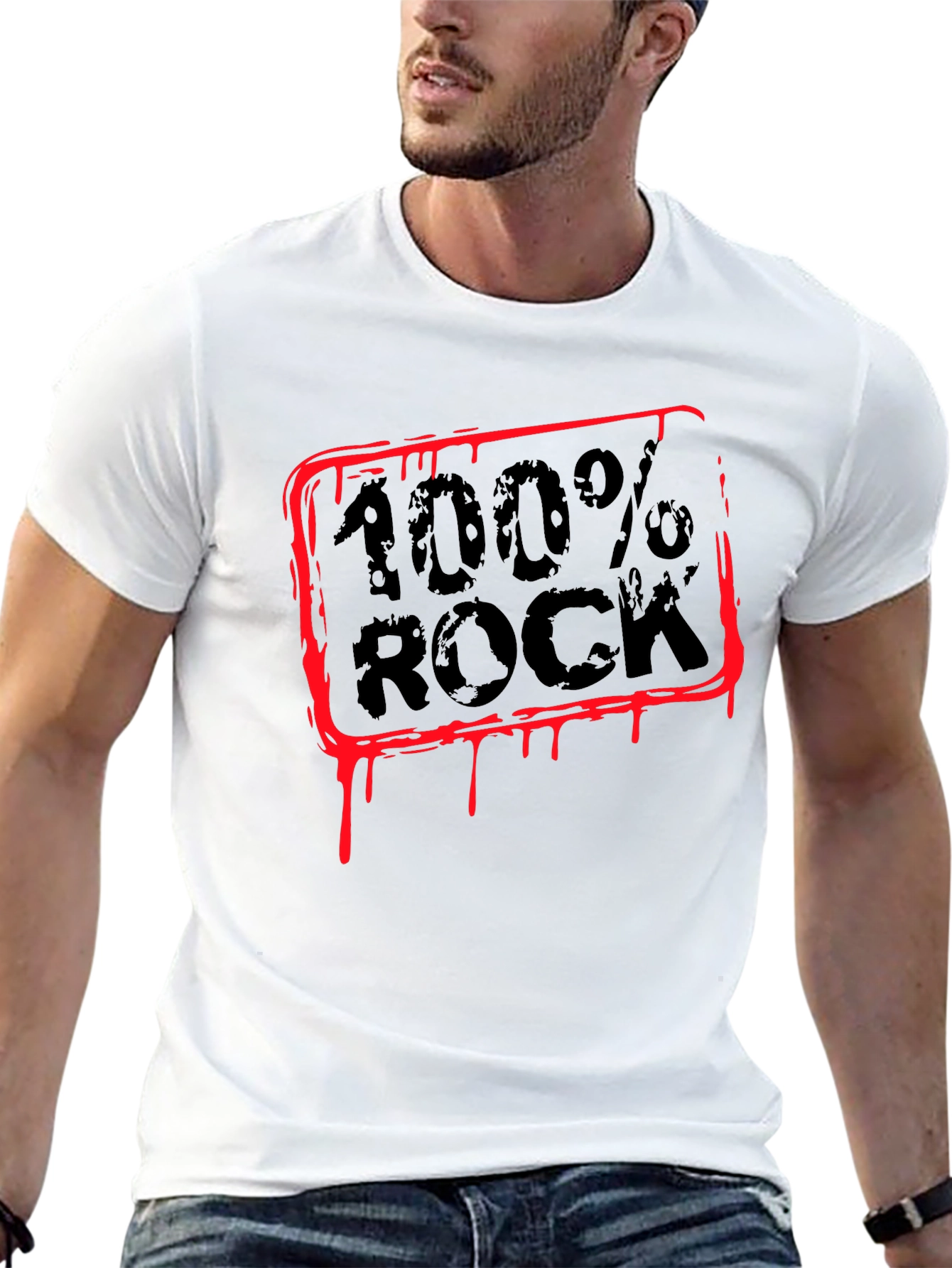 100% Rock Graphic T-Shirt - Mens Crew Neck Tee