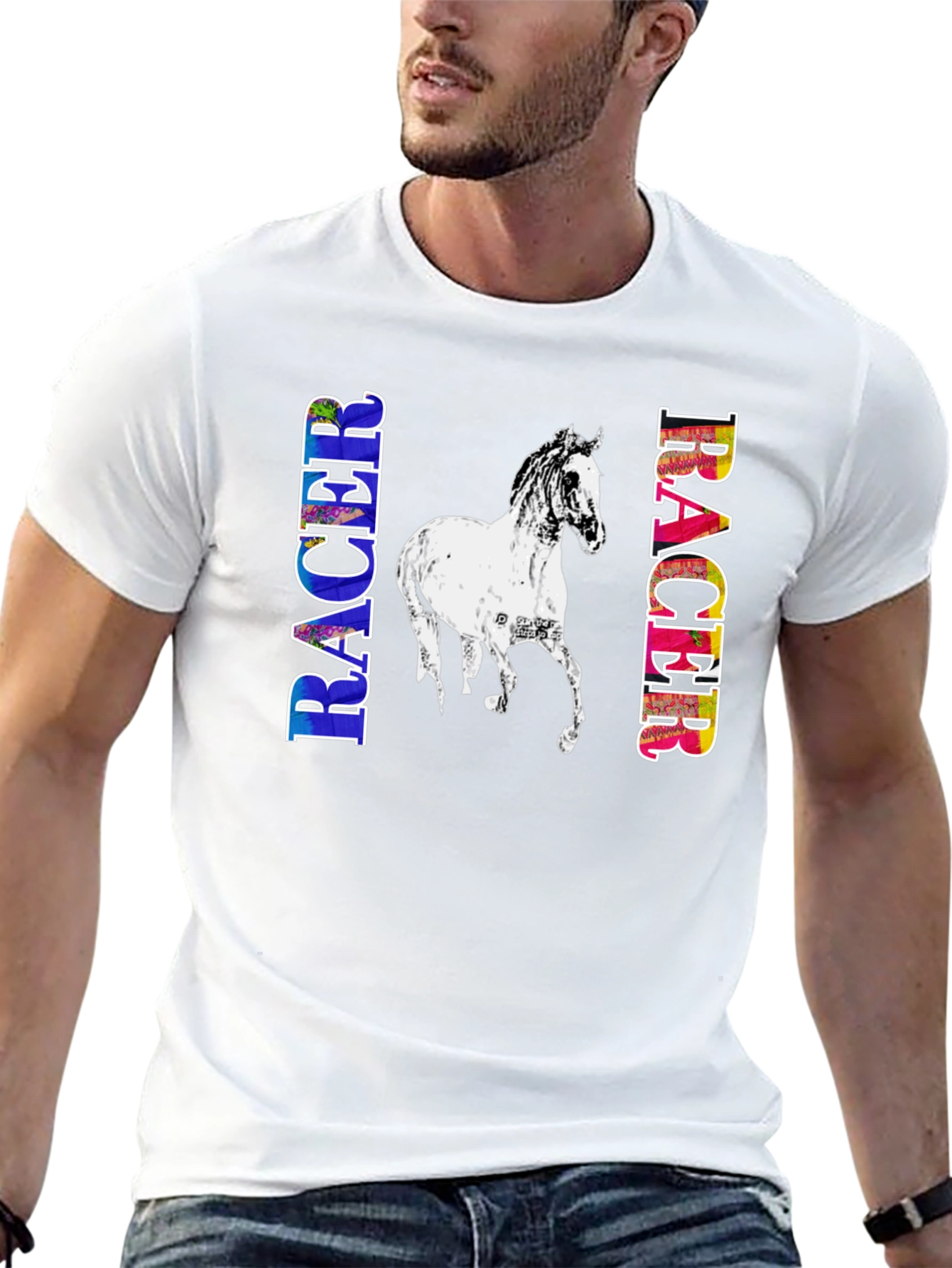 Racer Horse Graphic Tee | Black Cotton T-Shirt