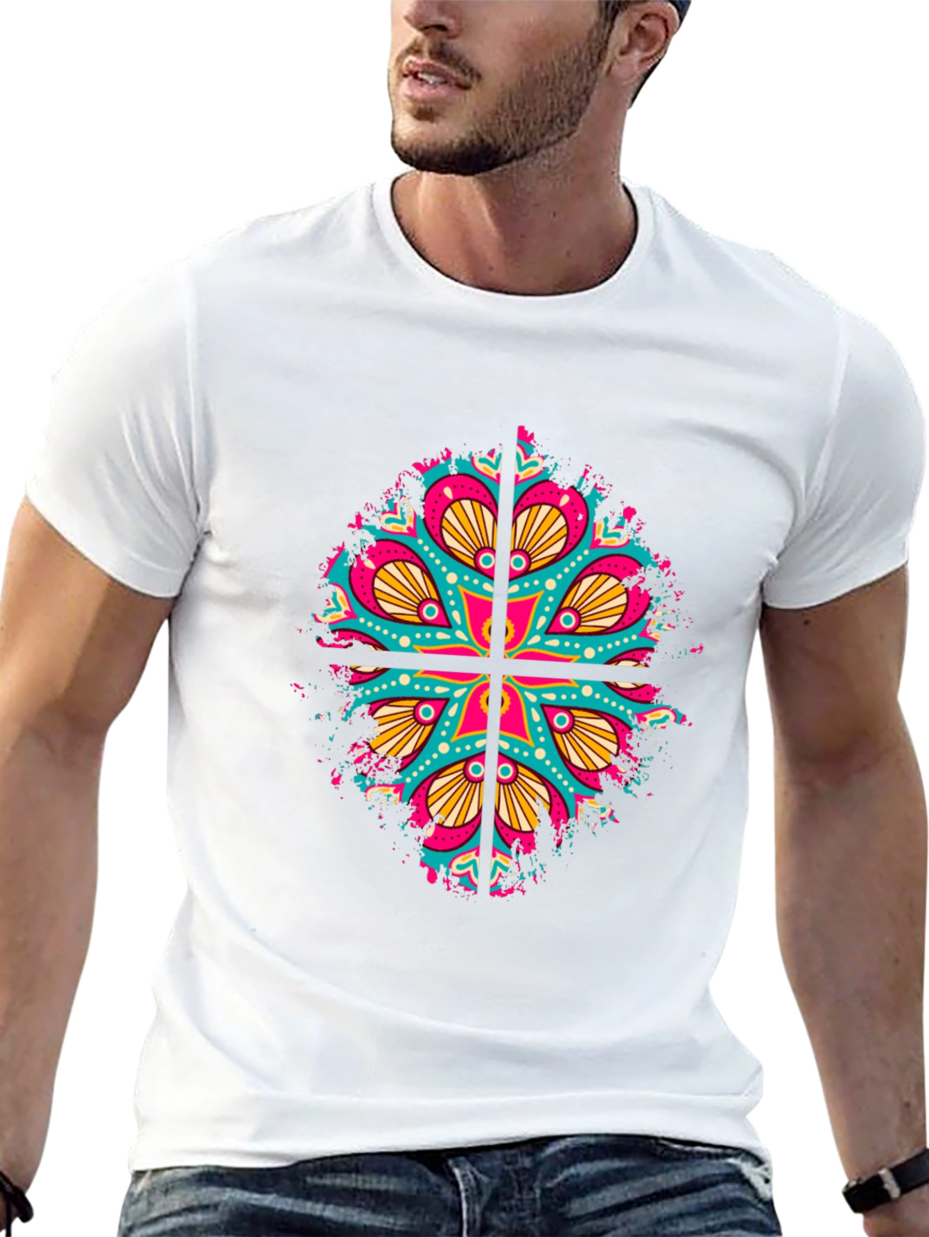 Vibrant Mandala Graphic Print Mens Black T-Shirt