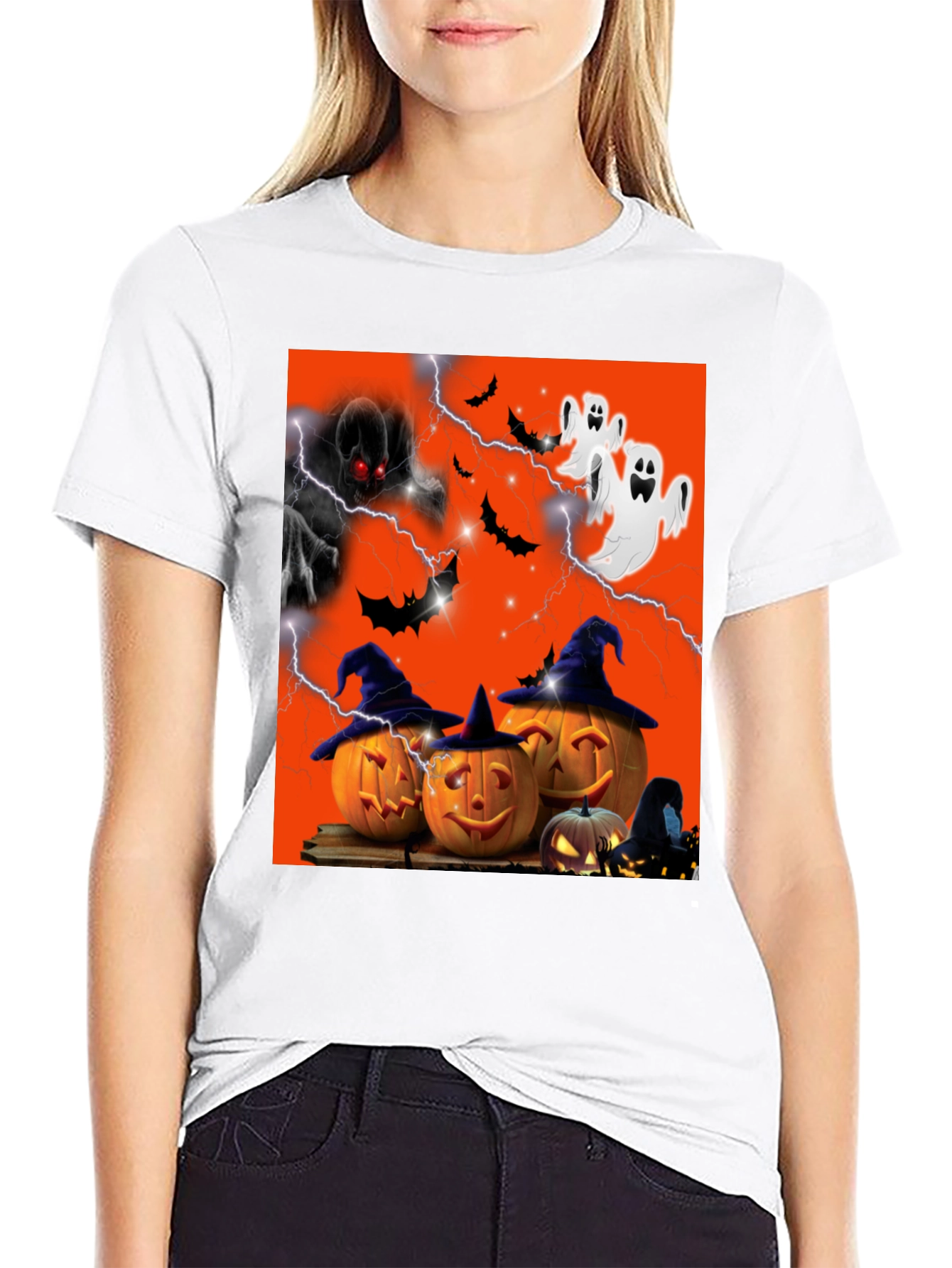 Halloween Graphic Tee - Pumpkins & Ghosts