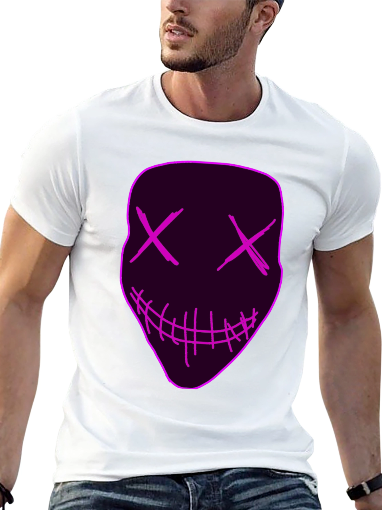 Neon Mask Graphic Tee - Unique Party Costume Shirt