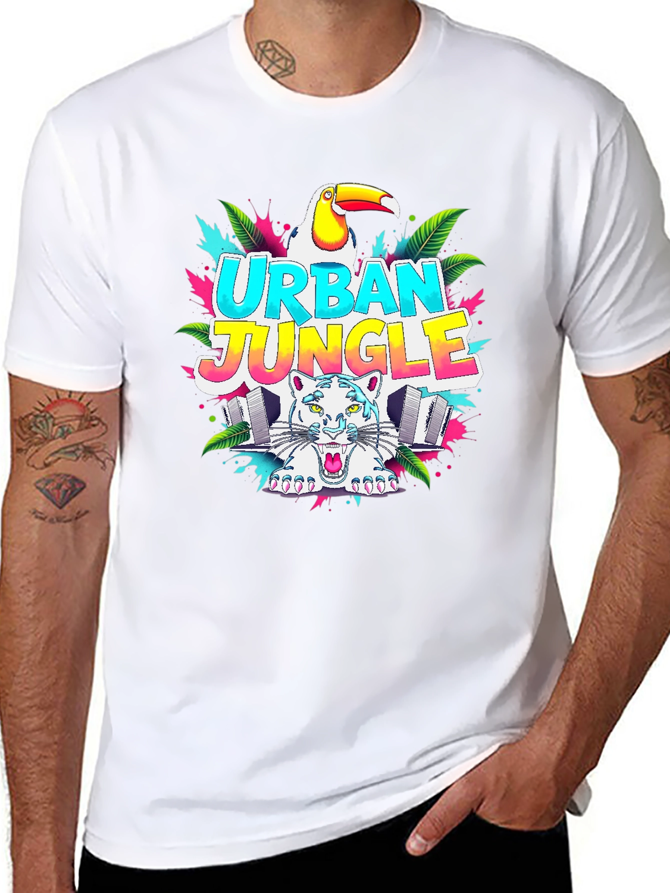 Urban Jungle Graphic T-Shirt - Tropical Toucan & Tiger