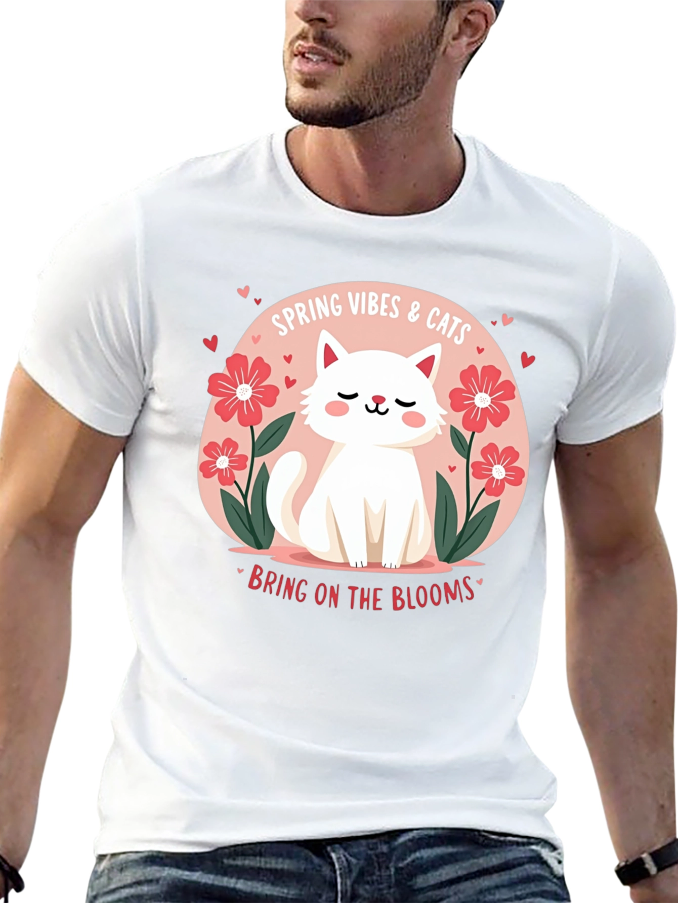 Spring Vibes & Cats Graphic T-Shirt
