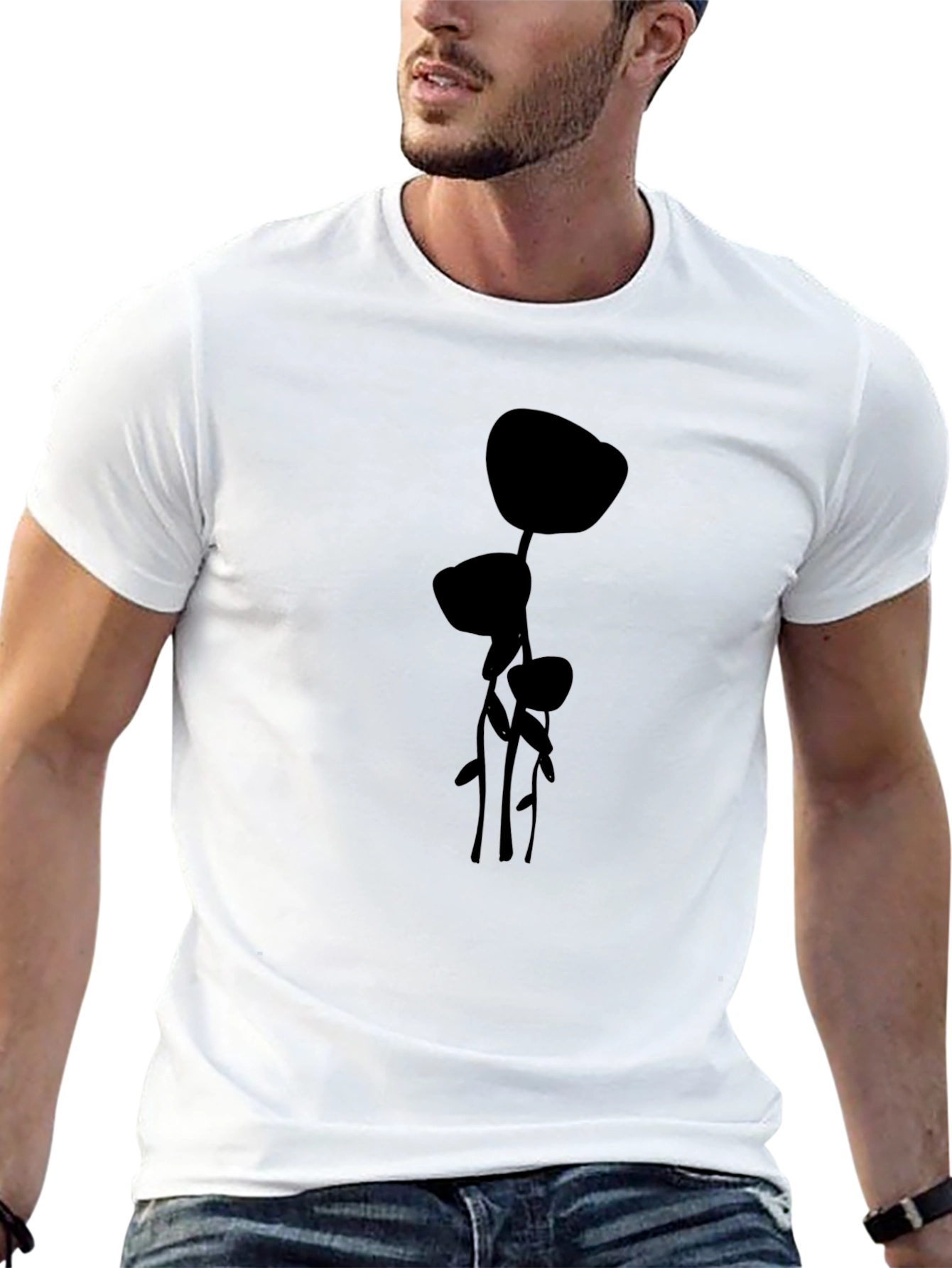 Modern Plant Graphic Black T-Shirt