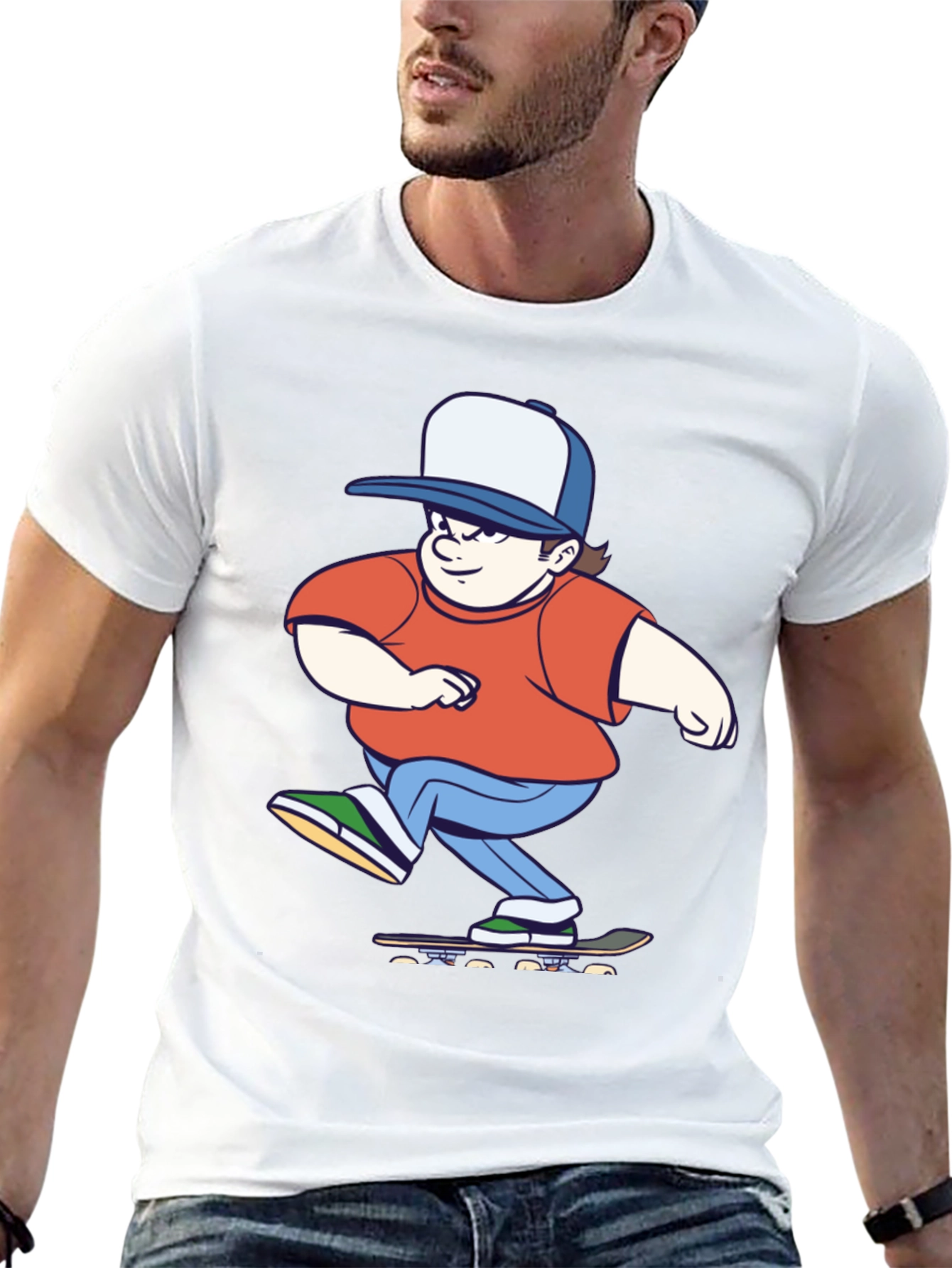 Skater Cartoon Graphic T-Shirt - Black Cotton Tee