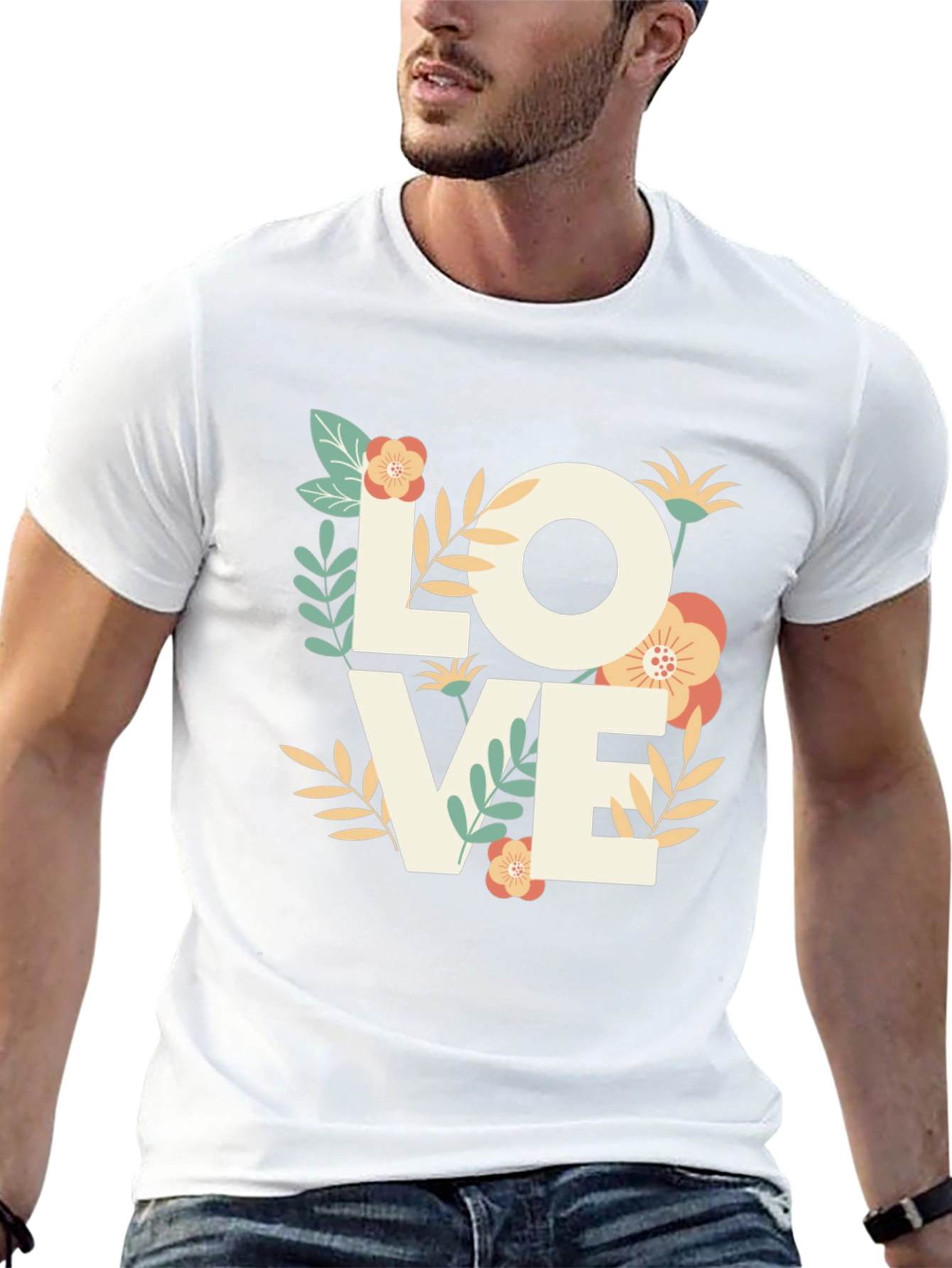 Floral LOVE Graphic Tee - Stylish Mens T-Shirt