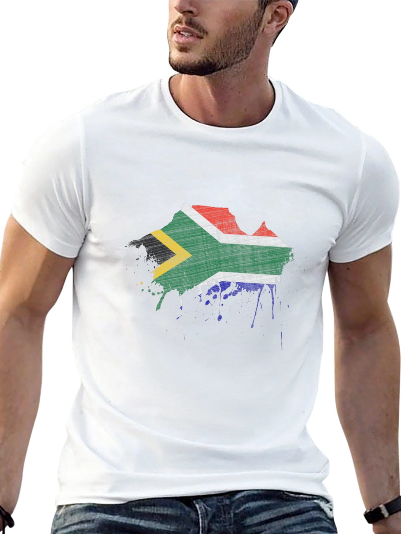 South Africa Flag Splatter Black T-Shirt