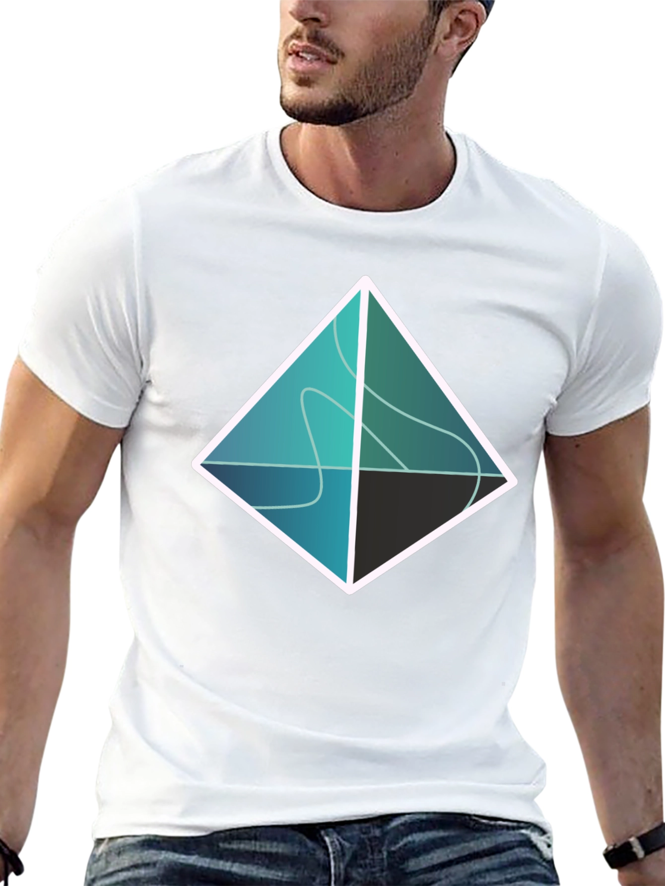 Abstract Geometric Diamond Graphic Tee - Black