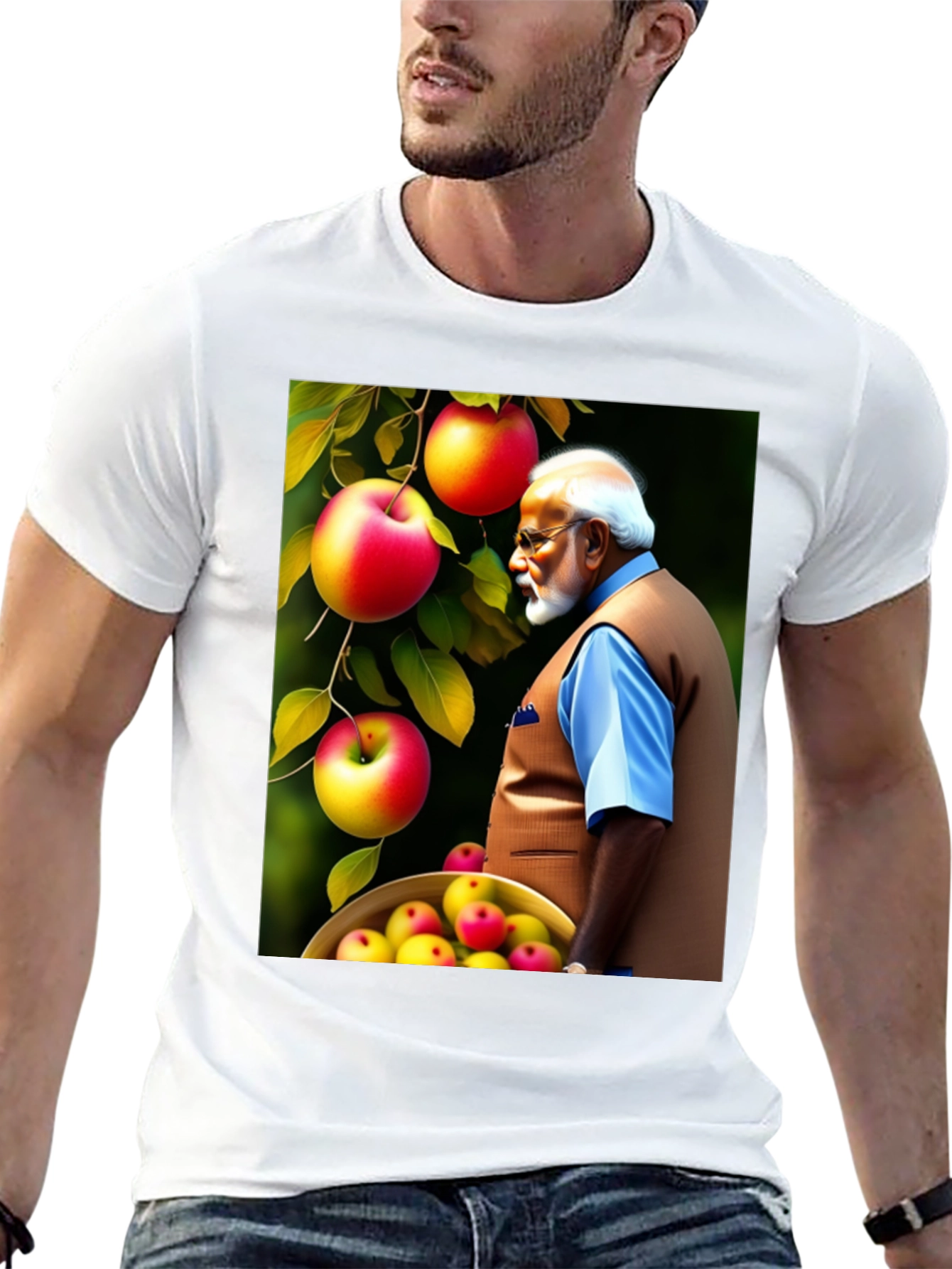 Mans Black T-Shirt with Apple & Modi Design