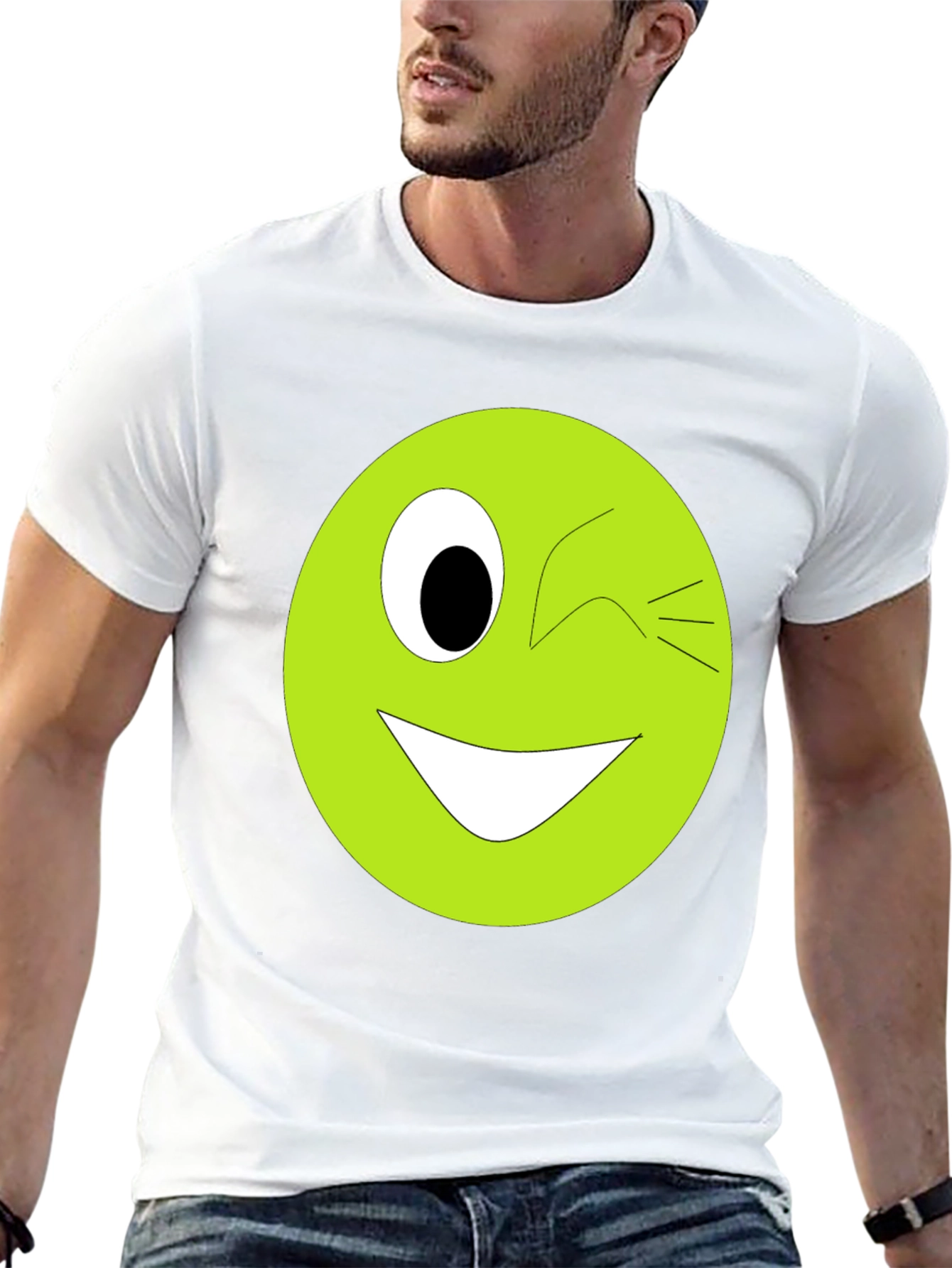 Winking Smiley Face Graphic Tee - Black