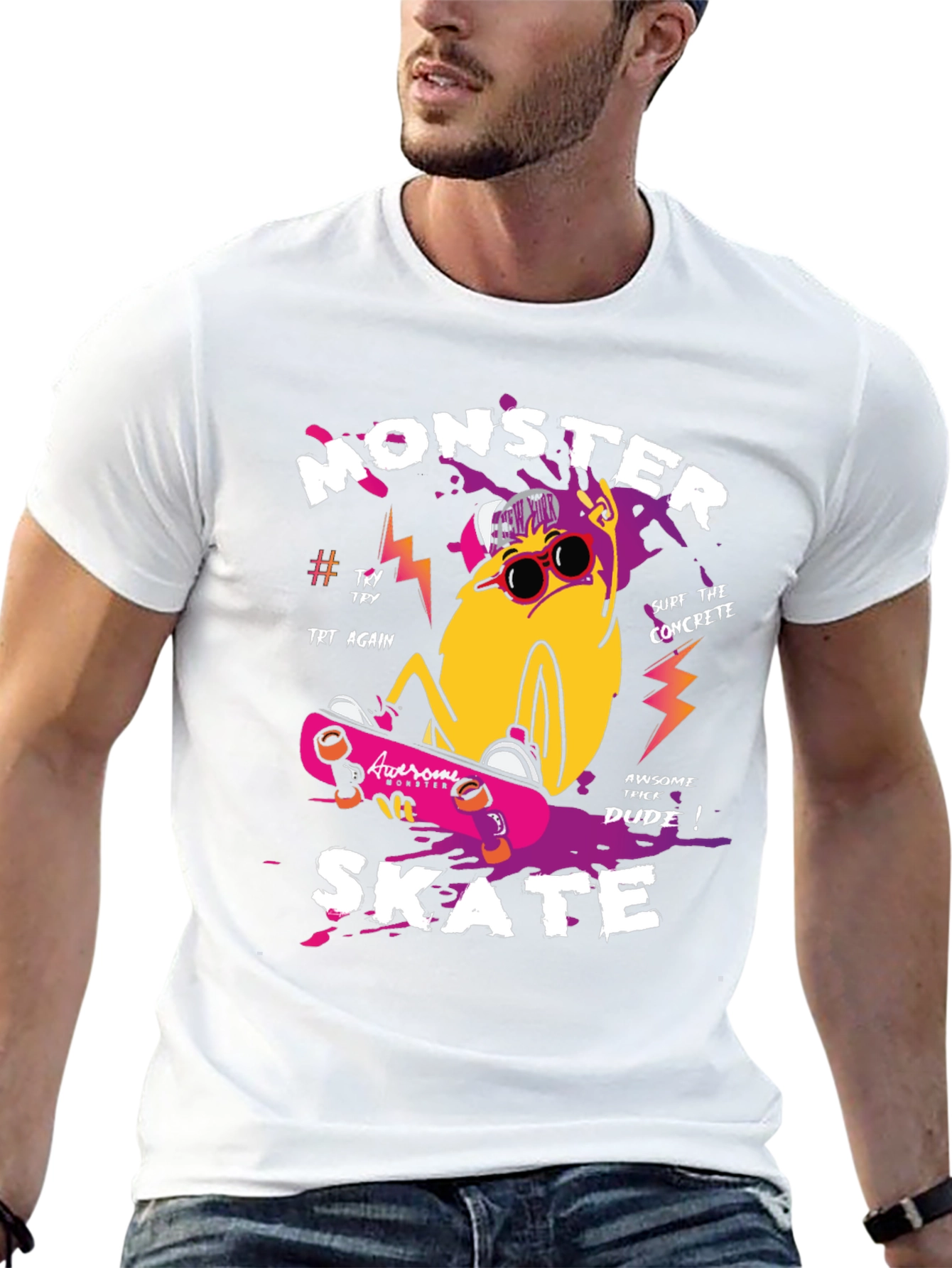Monster Skate Graphic Print Black T-Shirt