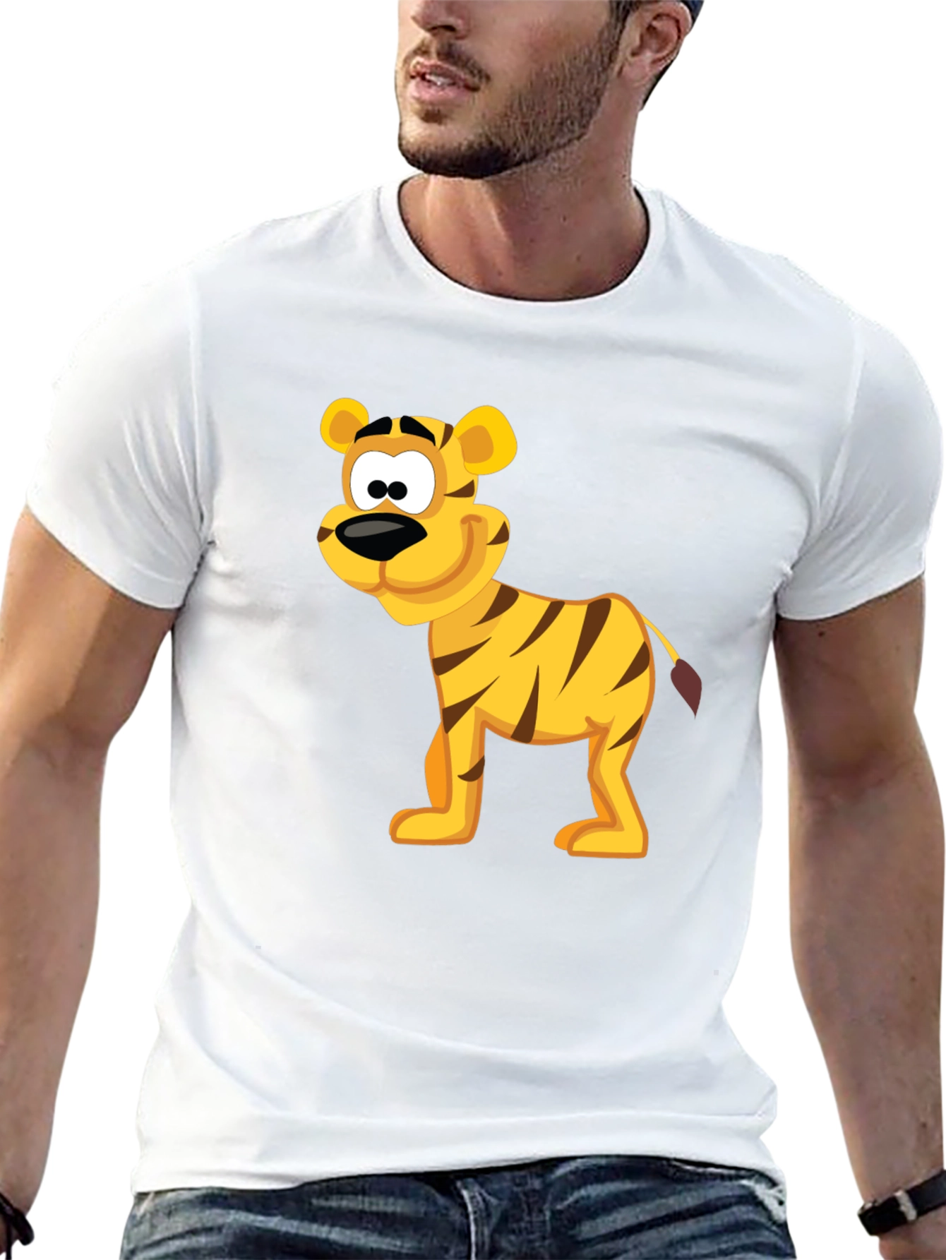 Cartoon Tiger Graphic Tee - Black