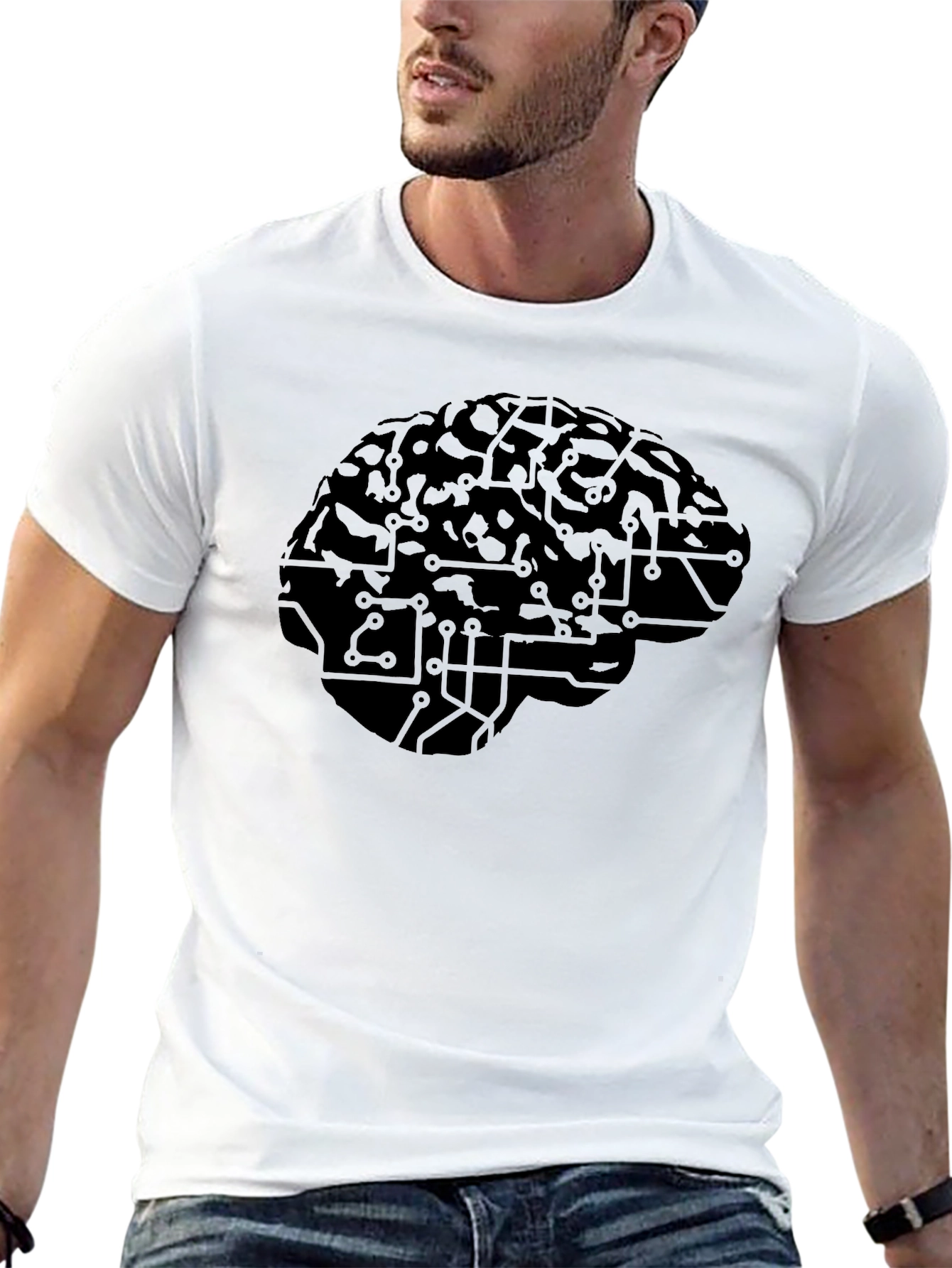 Brain Circuitry Graphic Tee - Black Cotton Casual T-Shirt