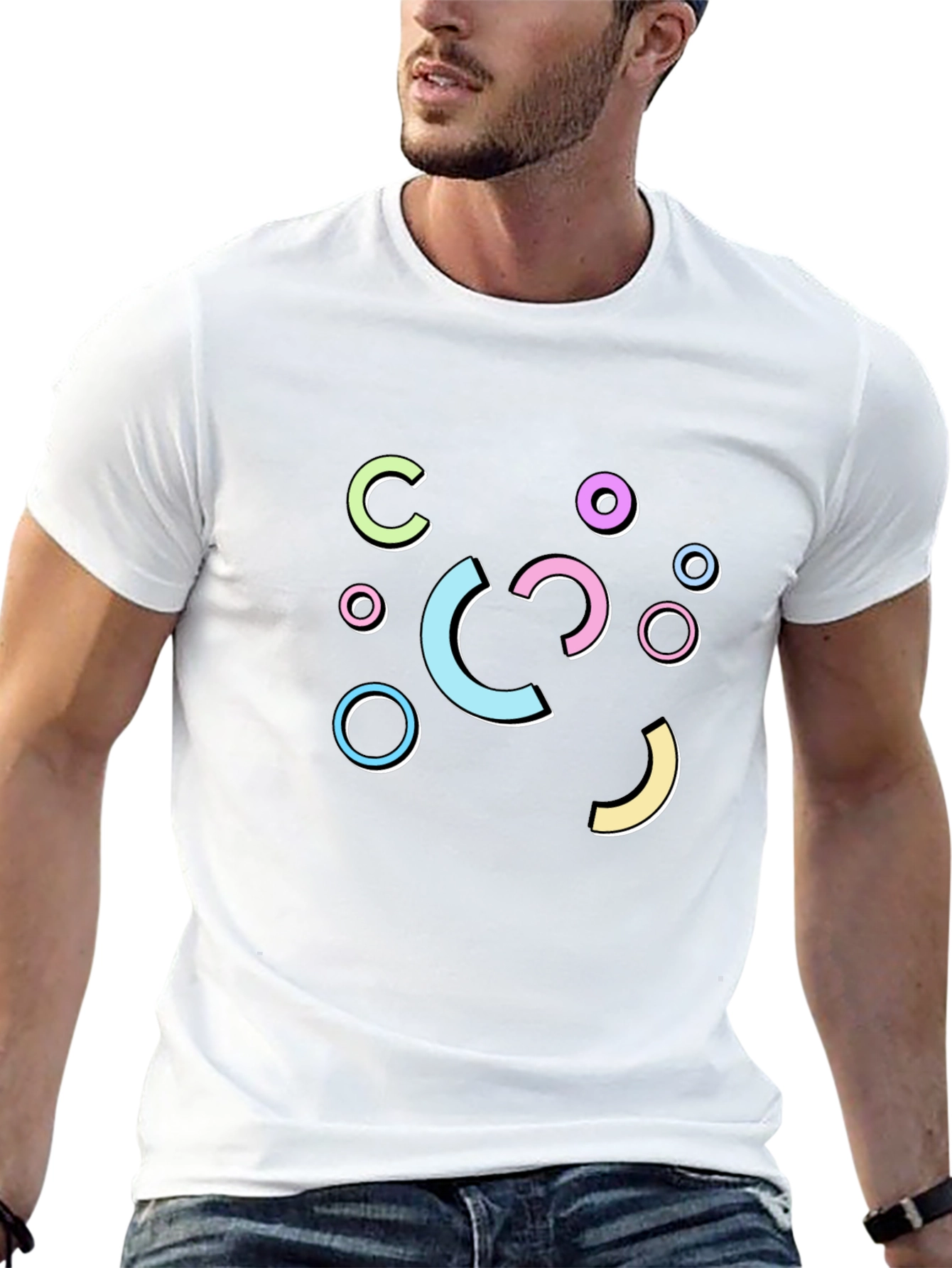 Retro Geometric Graphic Print Black T-Shirt
