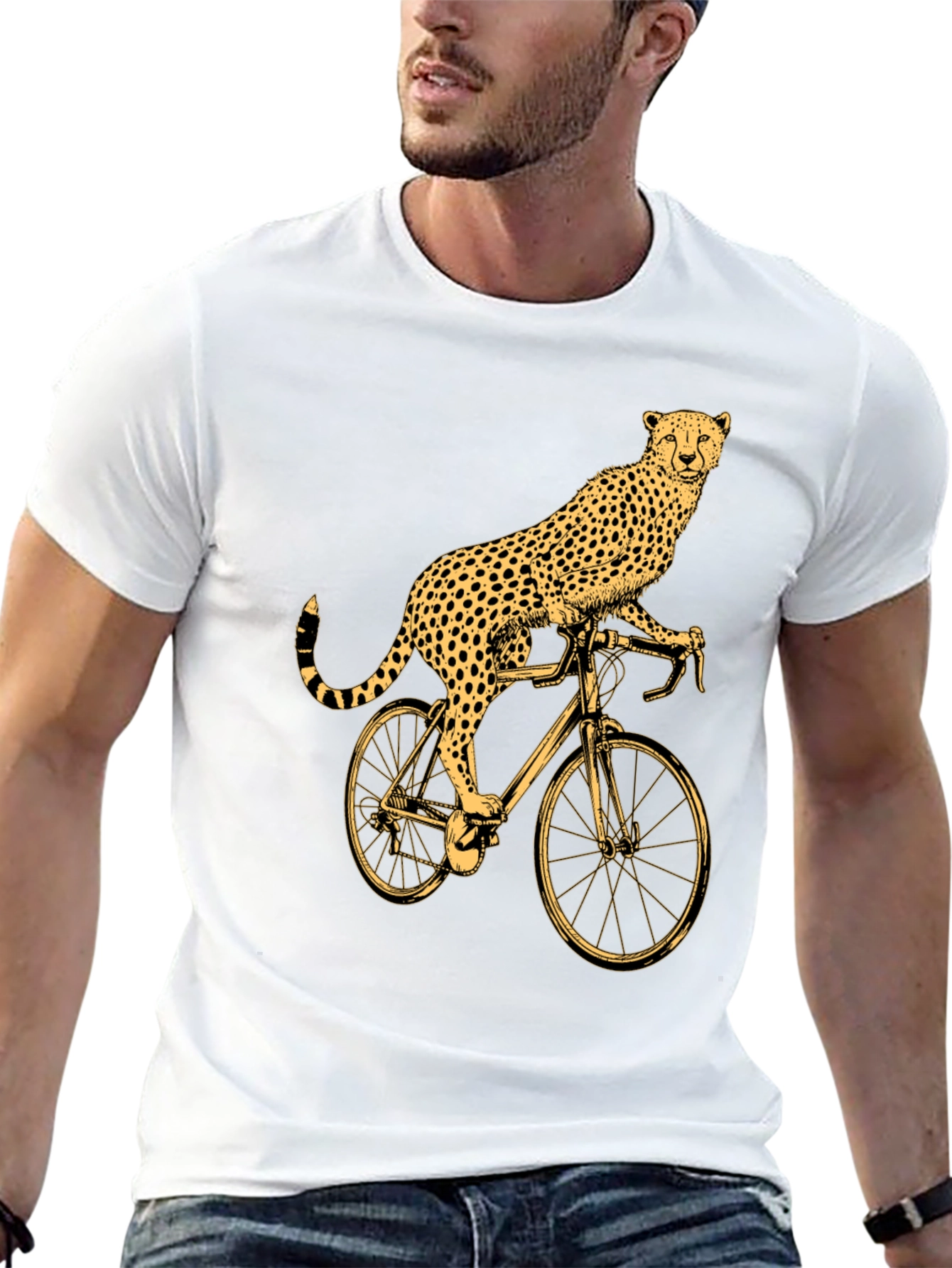 Cheetah Riding Bicycle Graphic T-Shirt