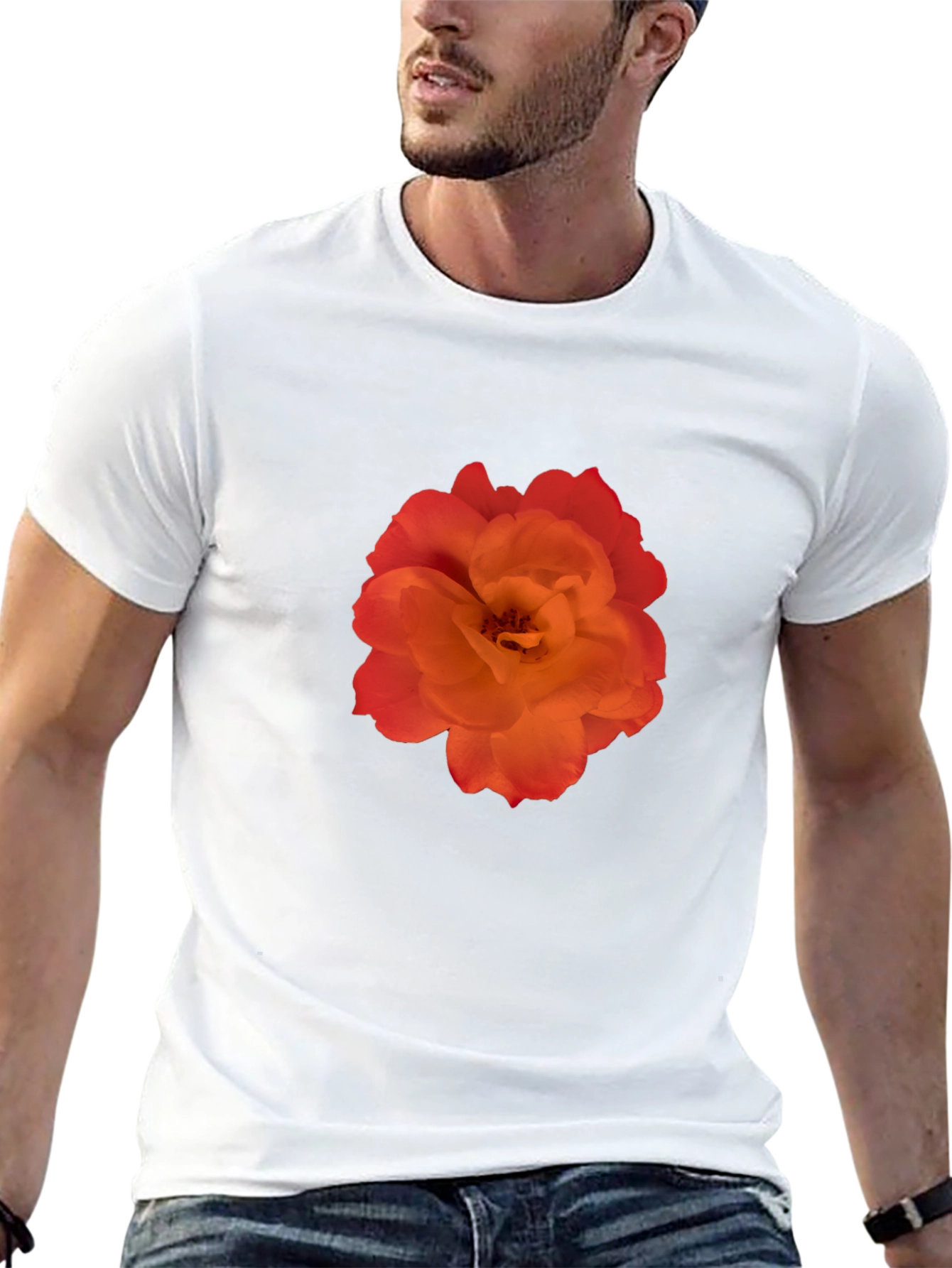 Orange Rose Graphic Black T-Shirt