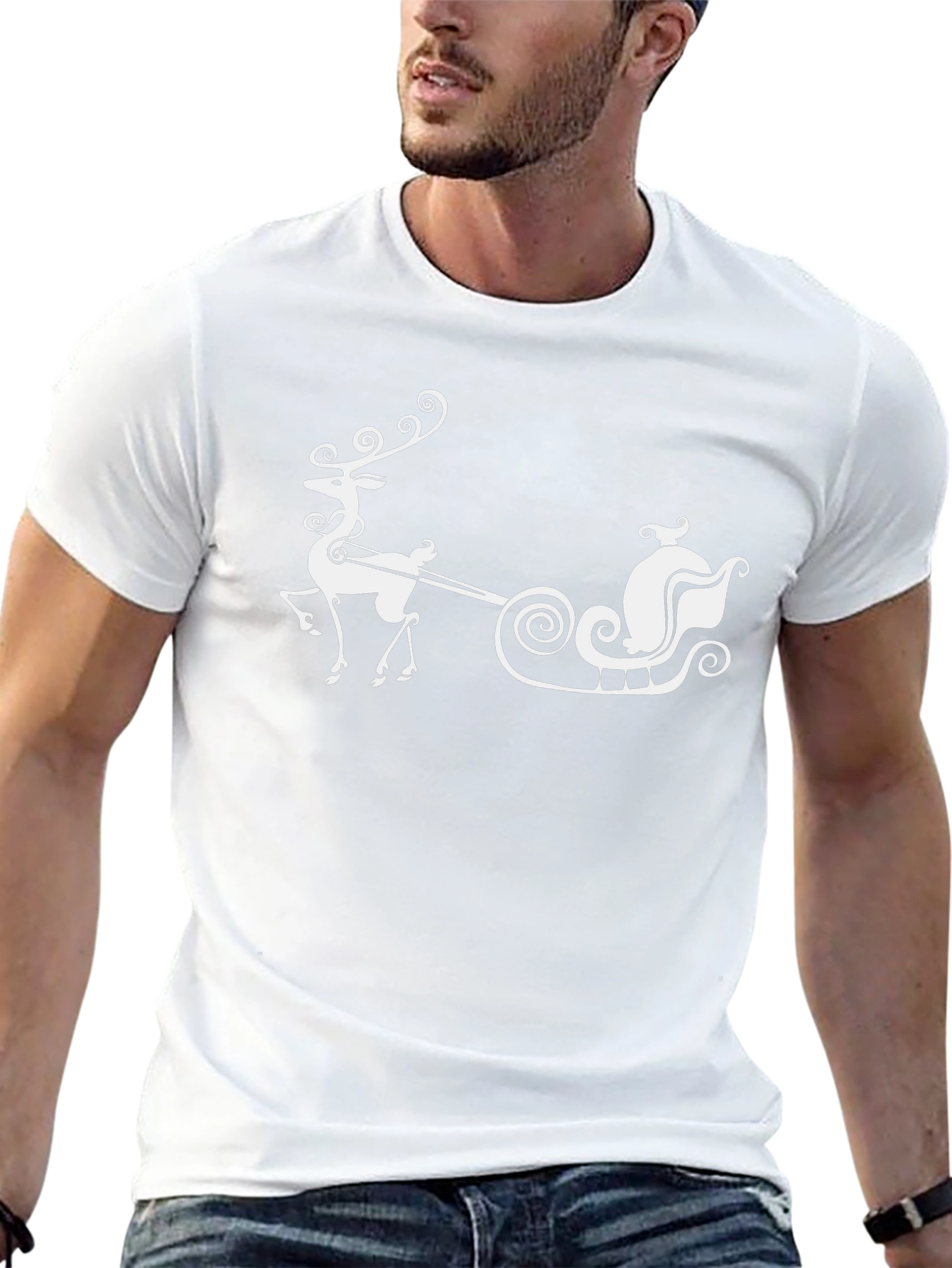 Festive Reindeer & Sleigh Graphic Tee - Black