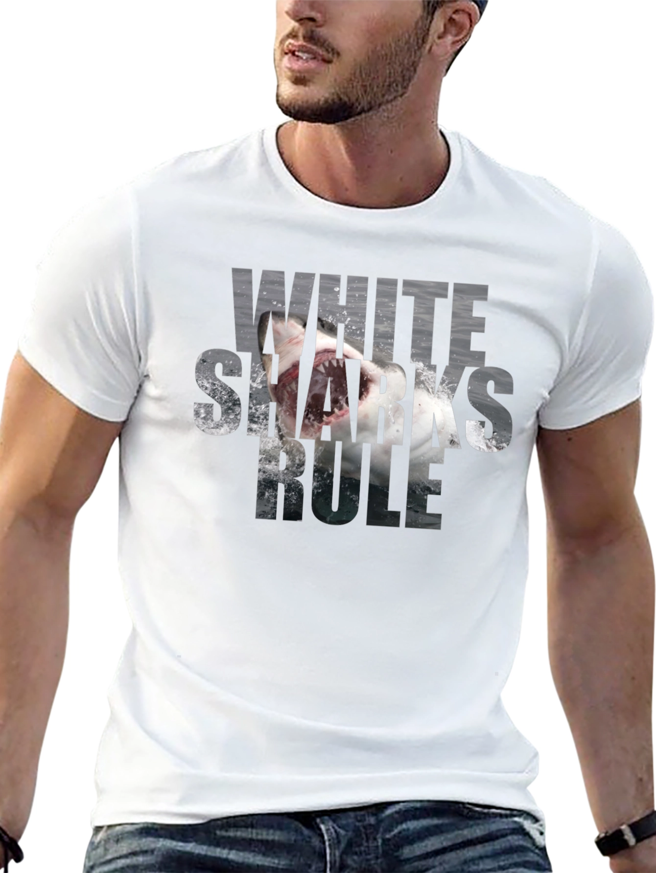 White Sharks Rule T-Shirt - Black Graphic Tee