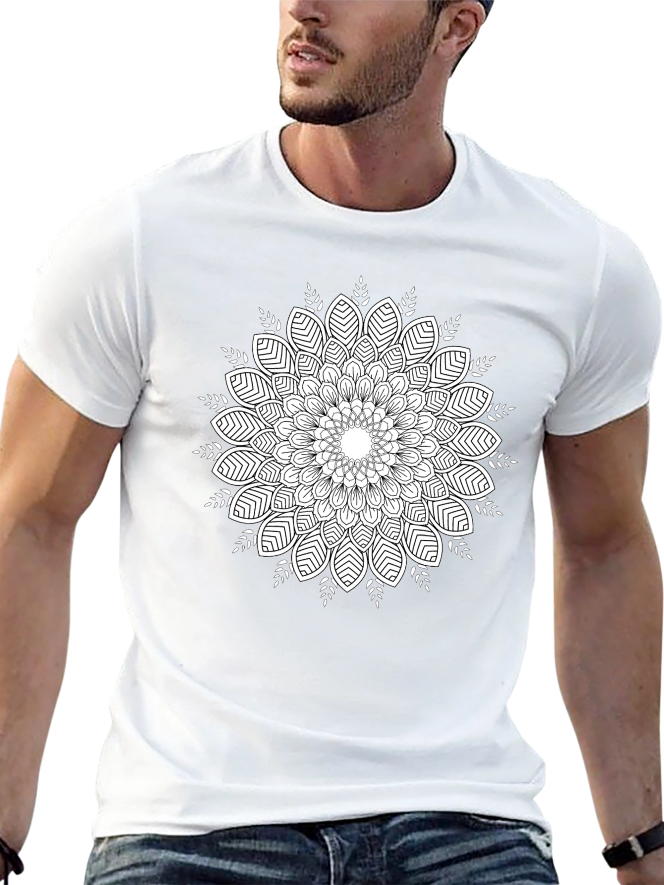 Black T-Shirt with Mandala Print