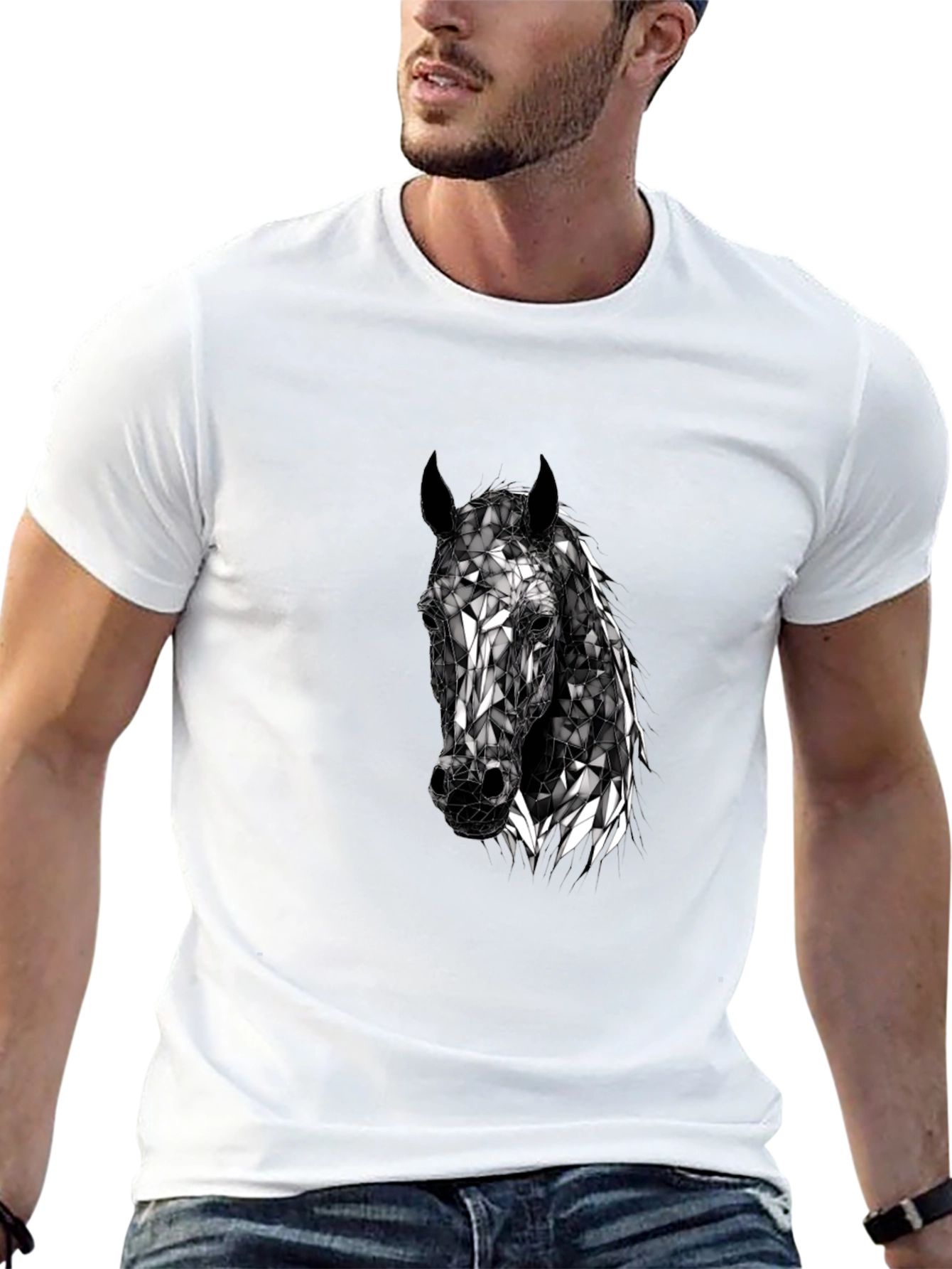Geometric Horse Head T-Shirt - Black