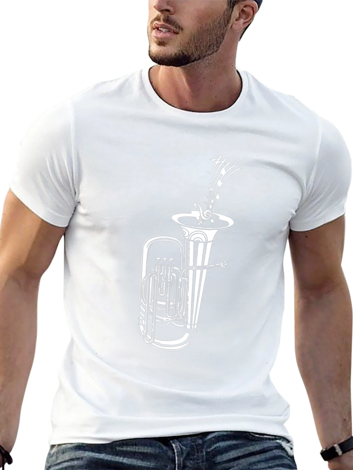 Musical Tuba Graphic Tee - Black Cotton