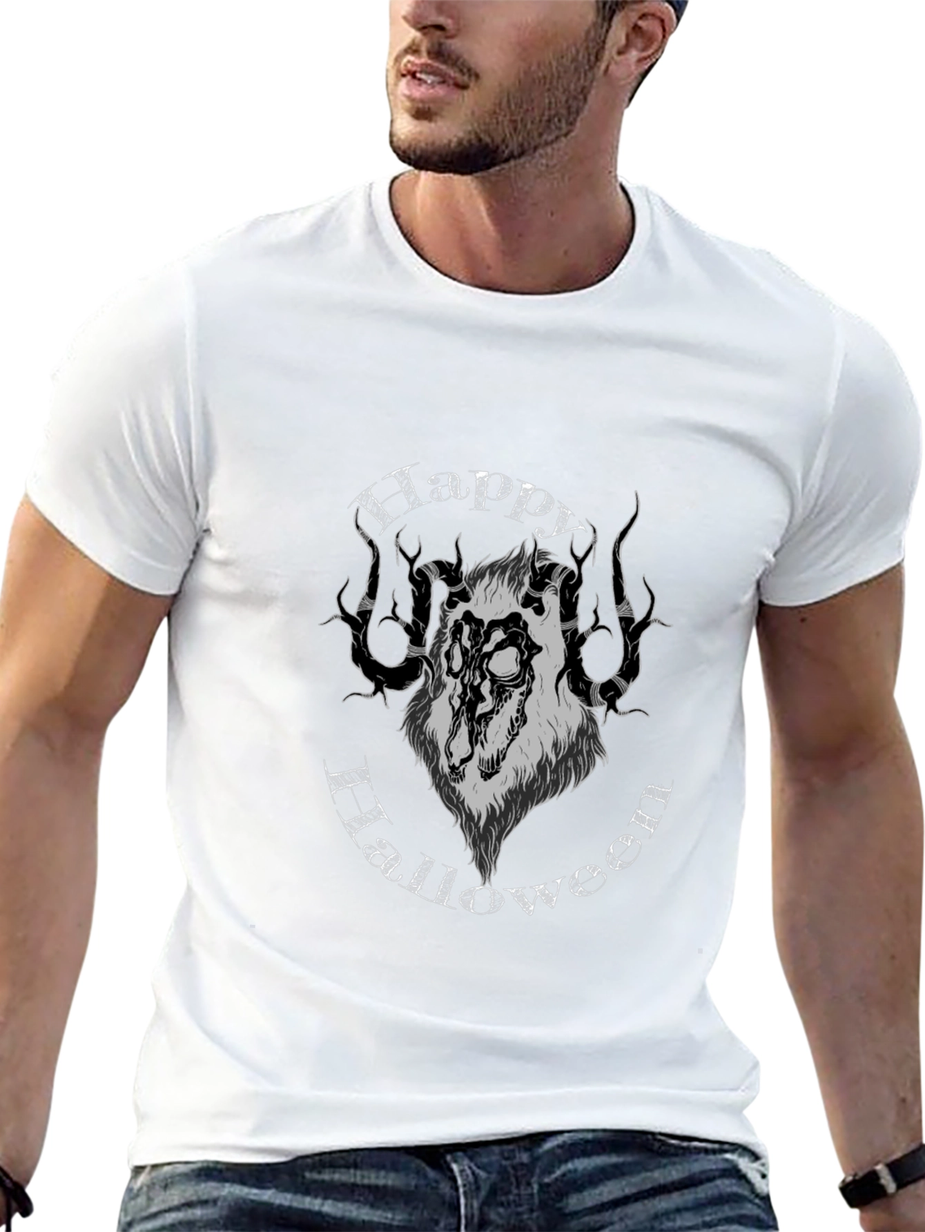 Happy Halloween Wolf Graphic Tee - Black