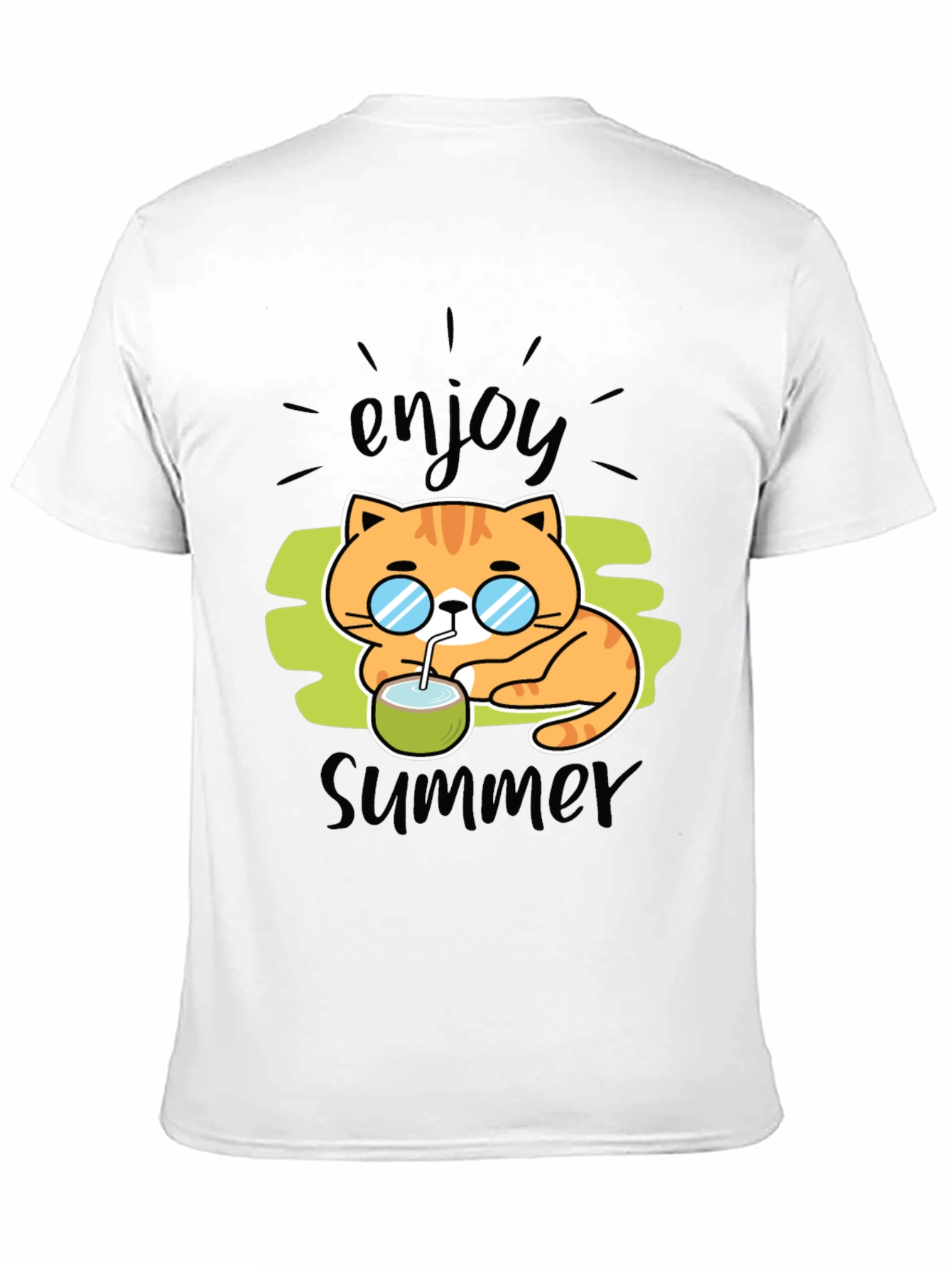 Enjoy Summer Cat Graphic T-Shirt - Black