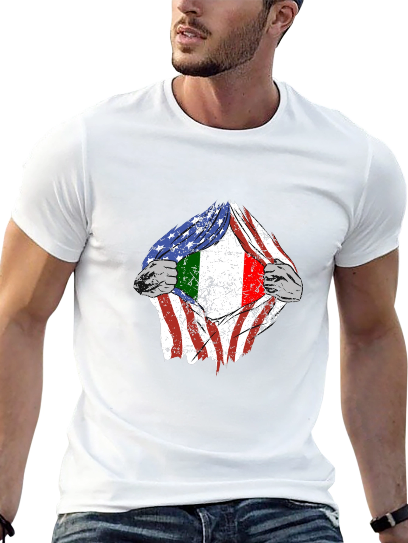 USA Italy Flag Torn T-Shirt