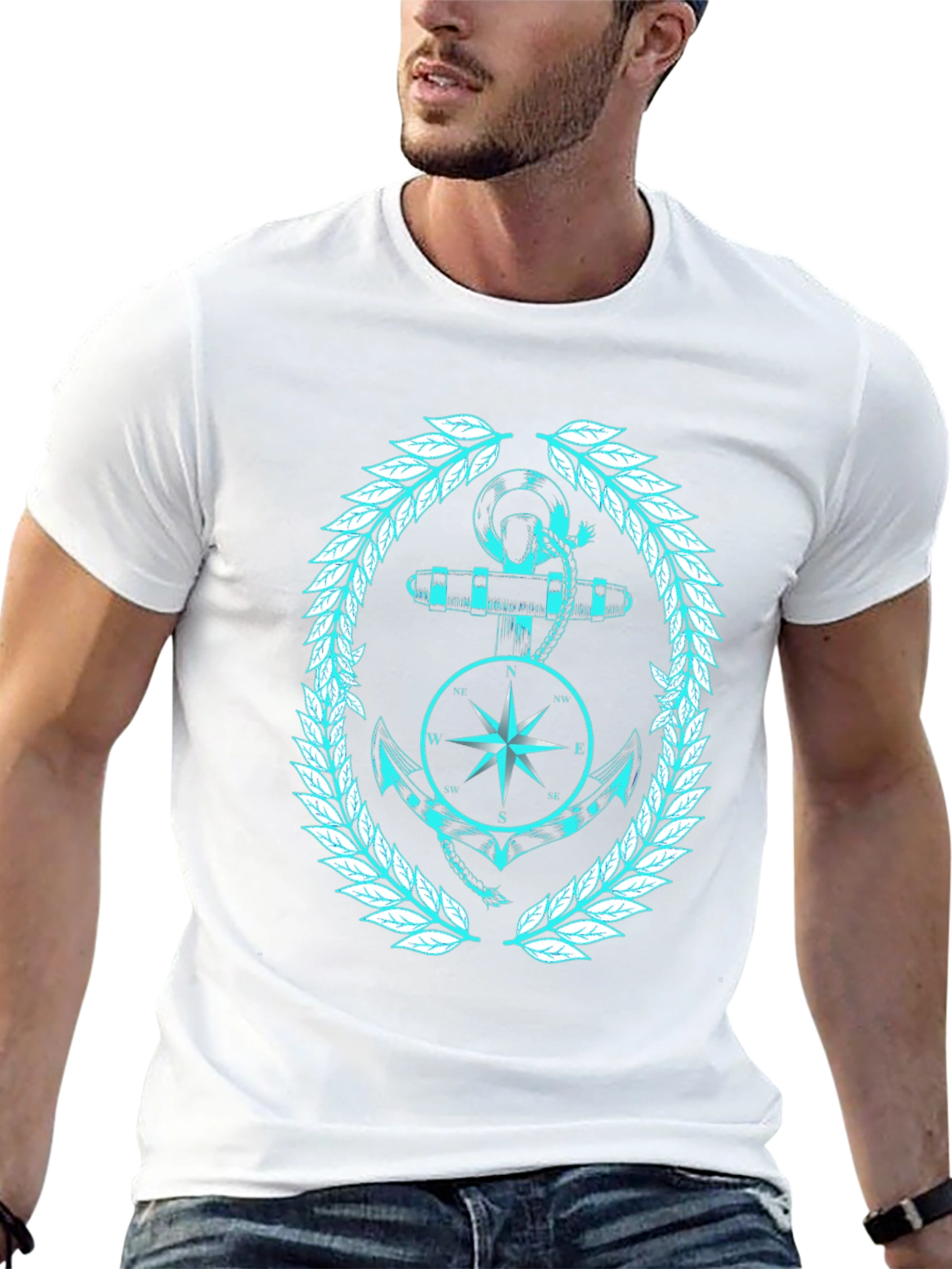 Nautical Anchor & Compass Graphic Black T-Shirt