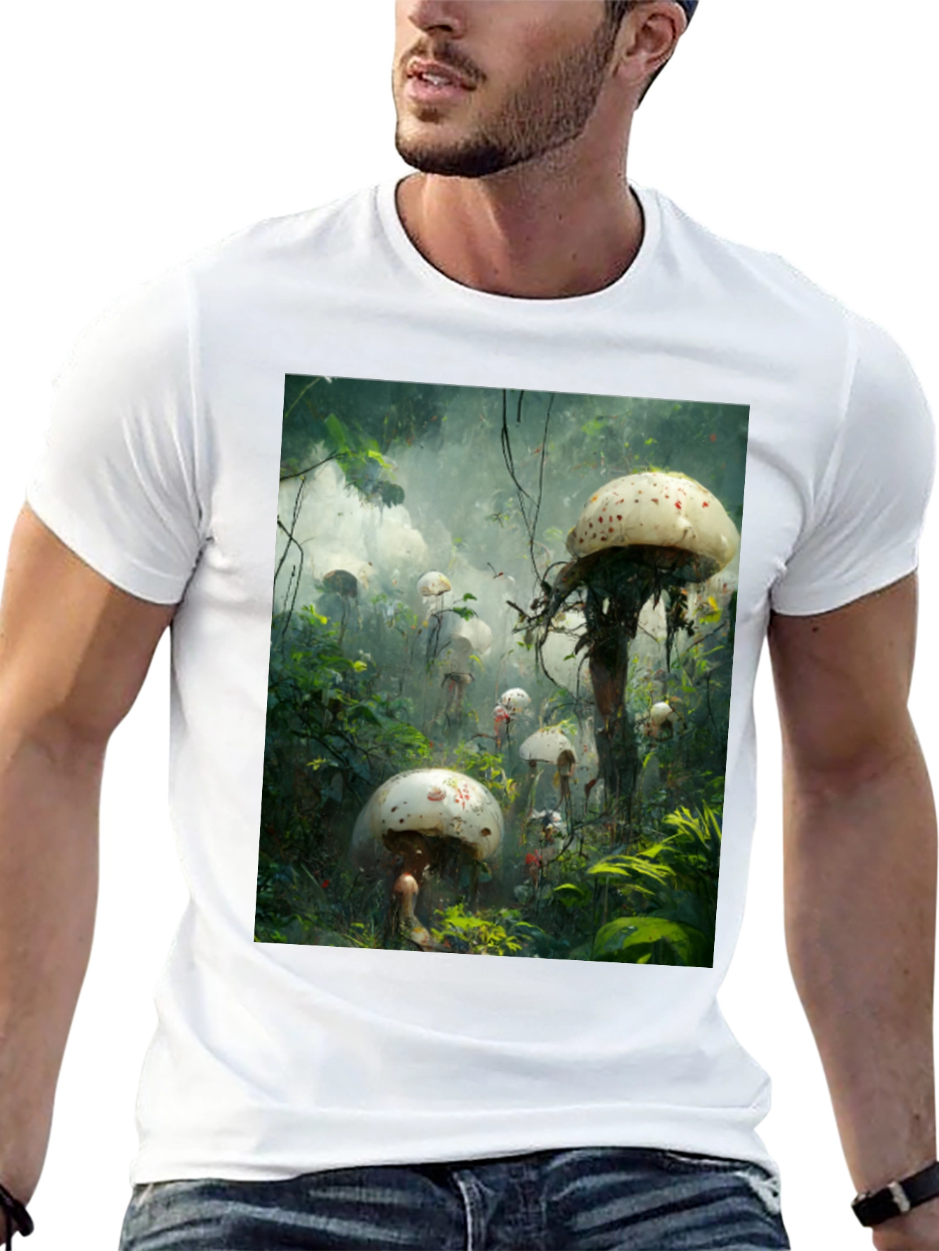 Mushroom Forest Print Tee - Unique Graphic T-Shirt