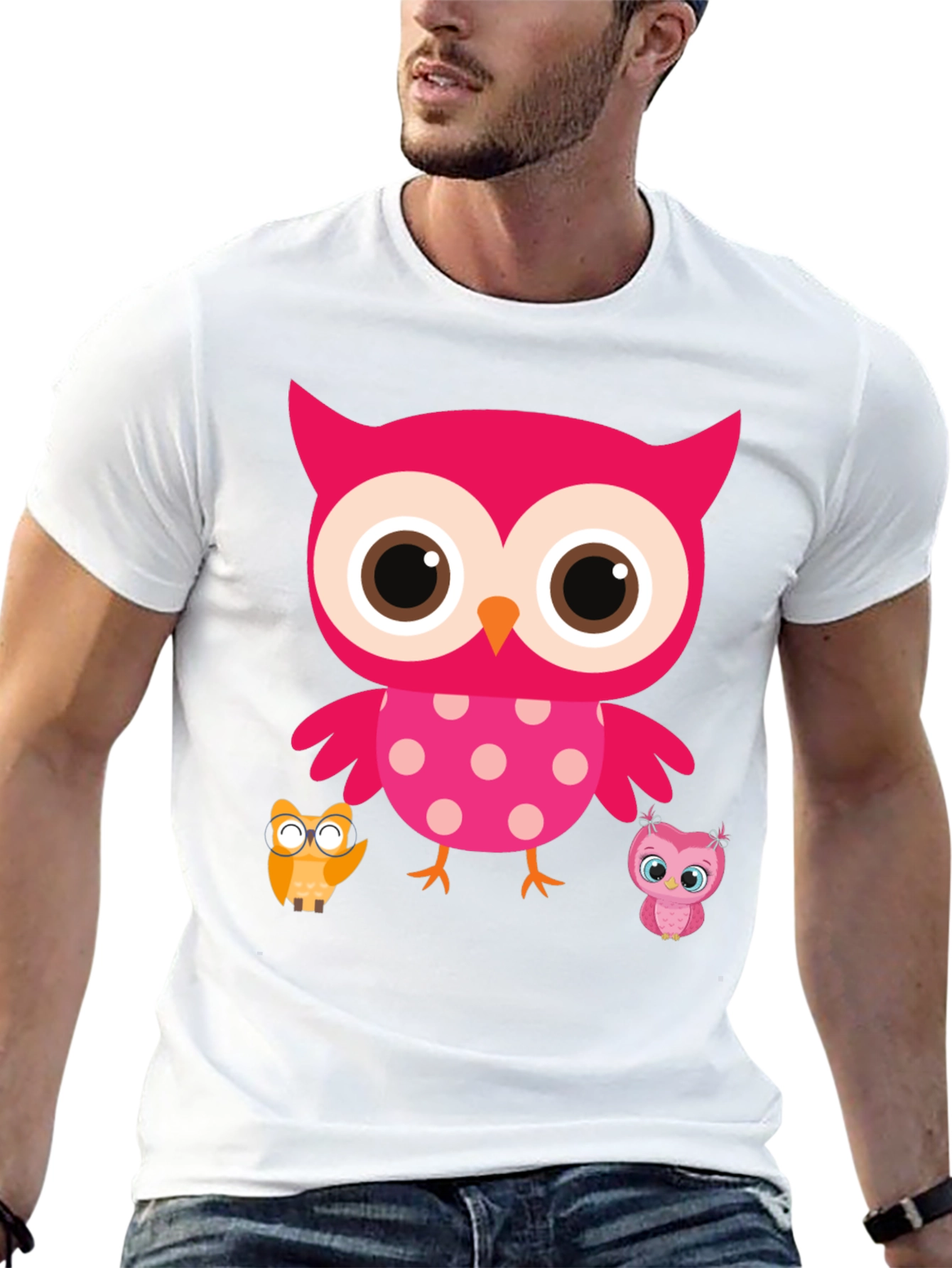 Cute Owl Family T-Shirt - Black Crew Neck Tee