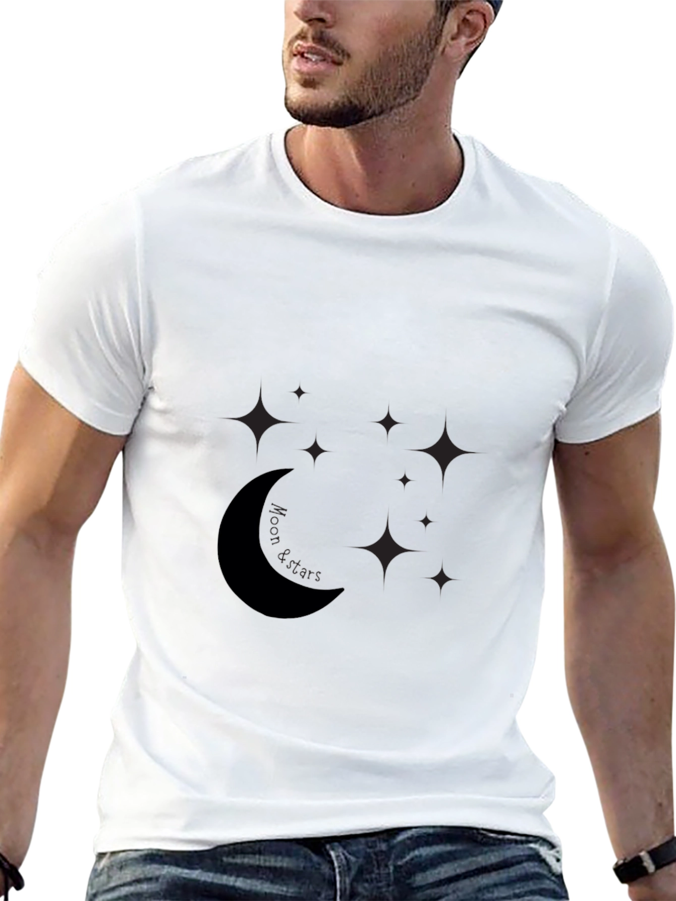 Mens Black Moon & Stars Graphic Tee