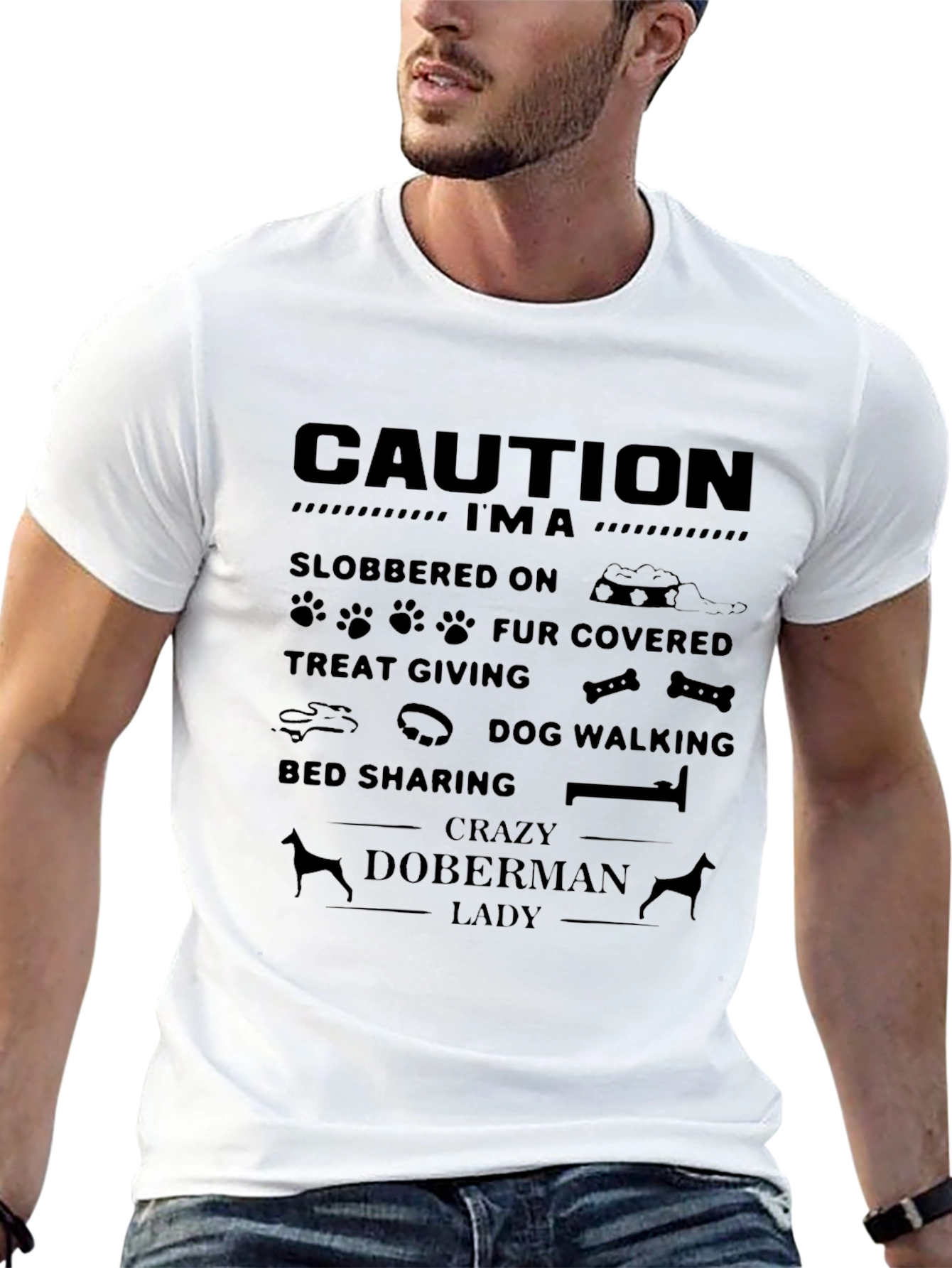 Crazy Doberman Lady Graphic T-Shirt - Black