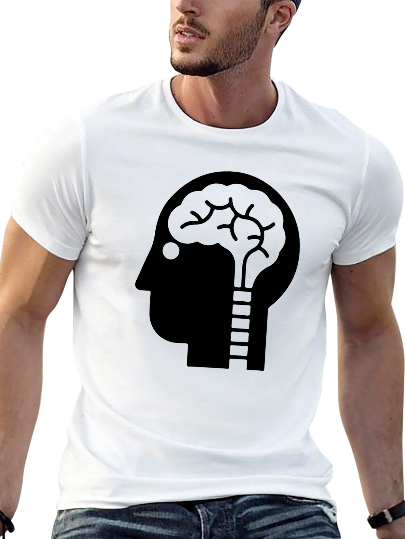 Brain Lightbulb Graphic Tee - Black Cotton T-Shirt