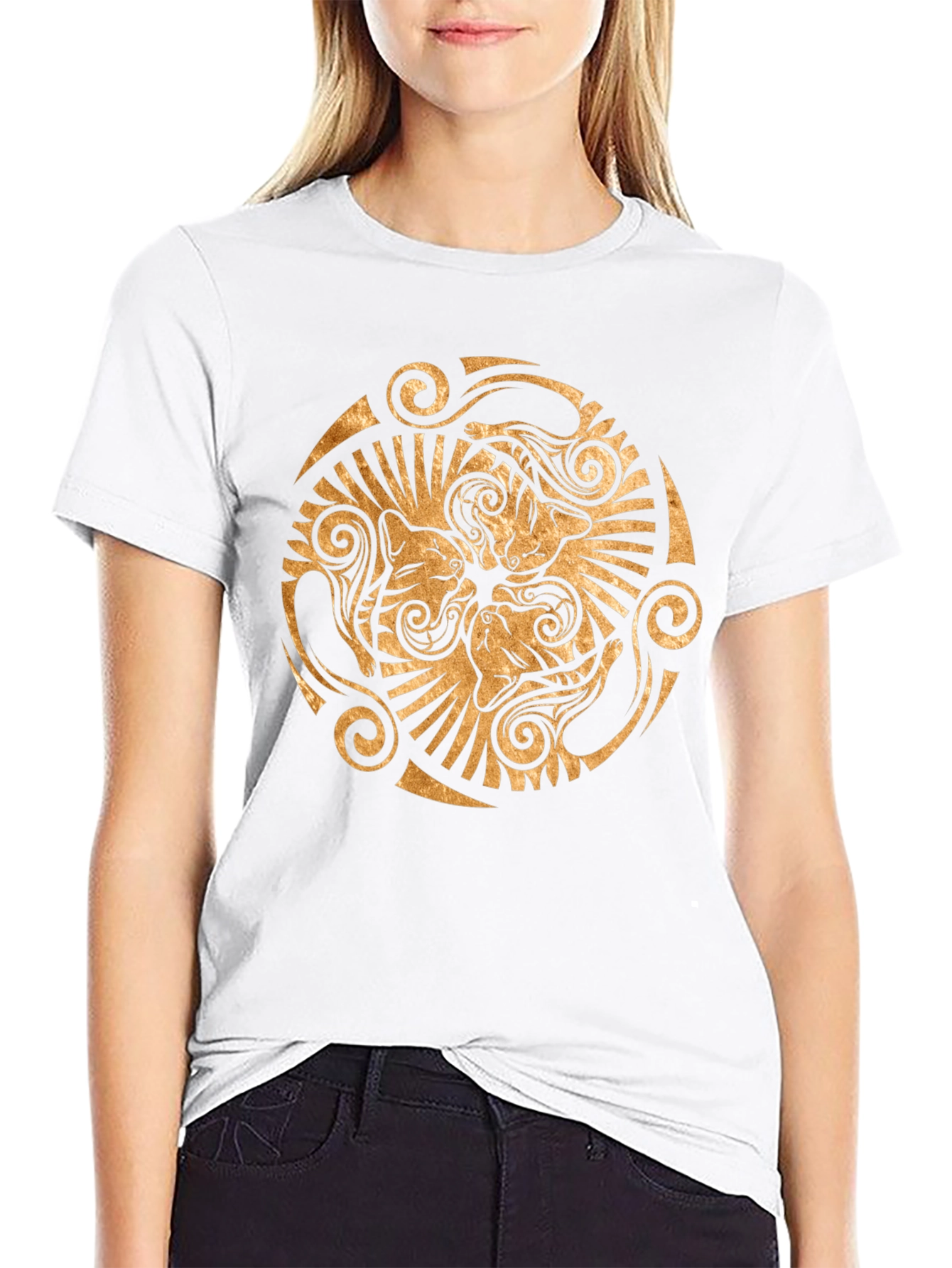 Abstract Cat Circle Graphic Print T-Shirt