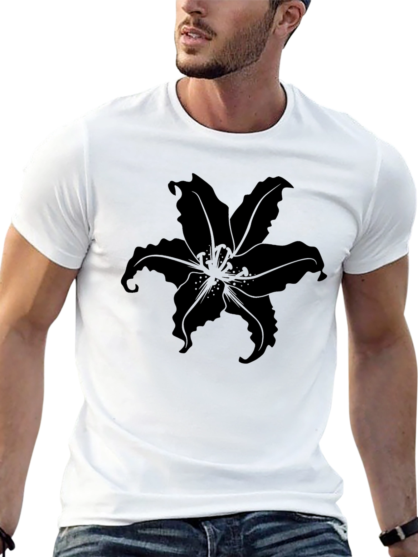 Mens Black T-Shirt with Floral Design