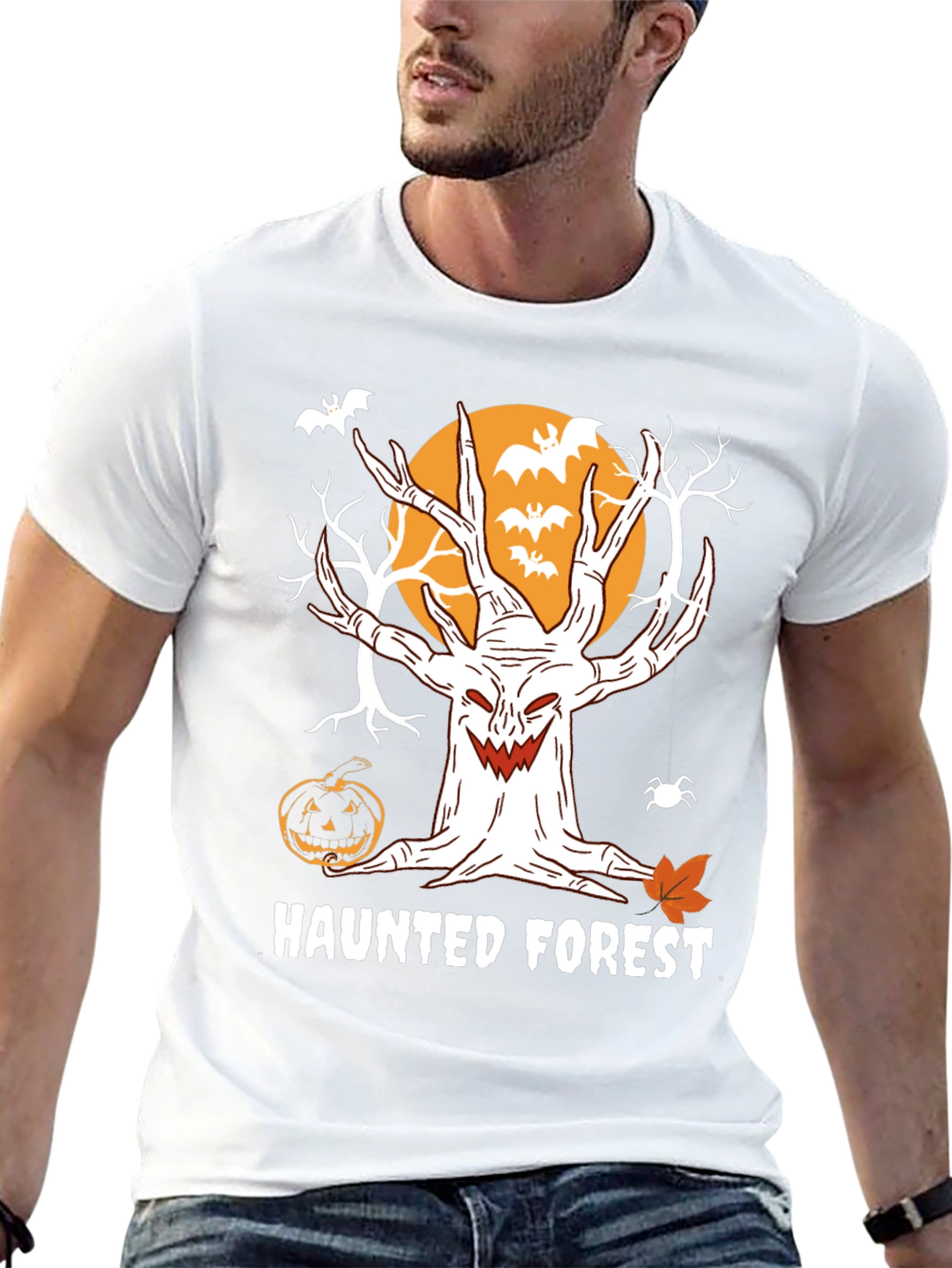 Haunted Forest Halloween T-Shirt - Spooky Tree Design