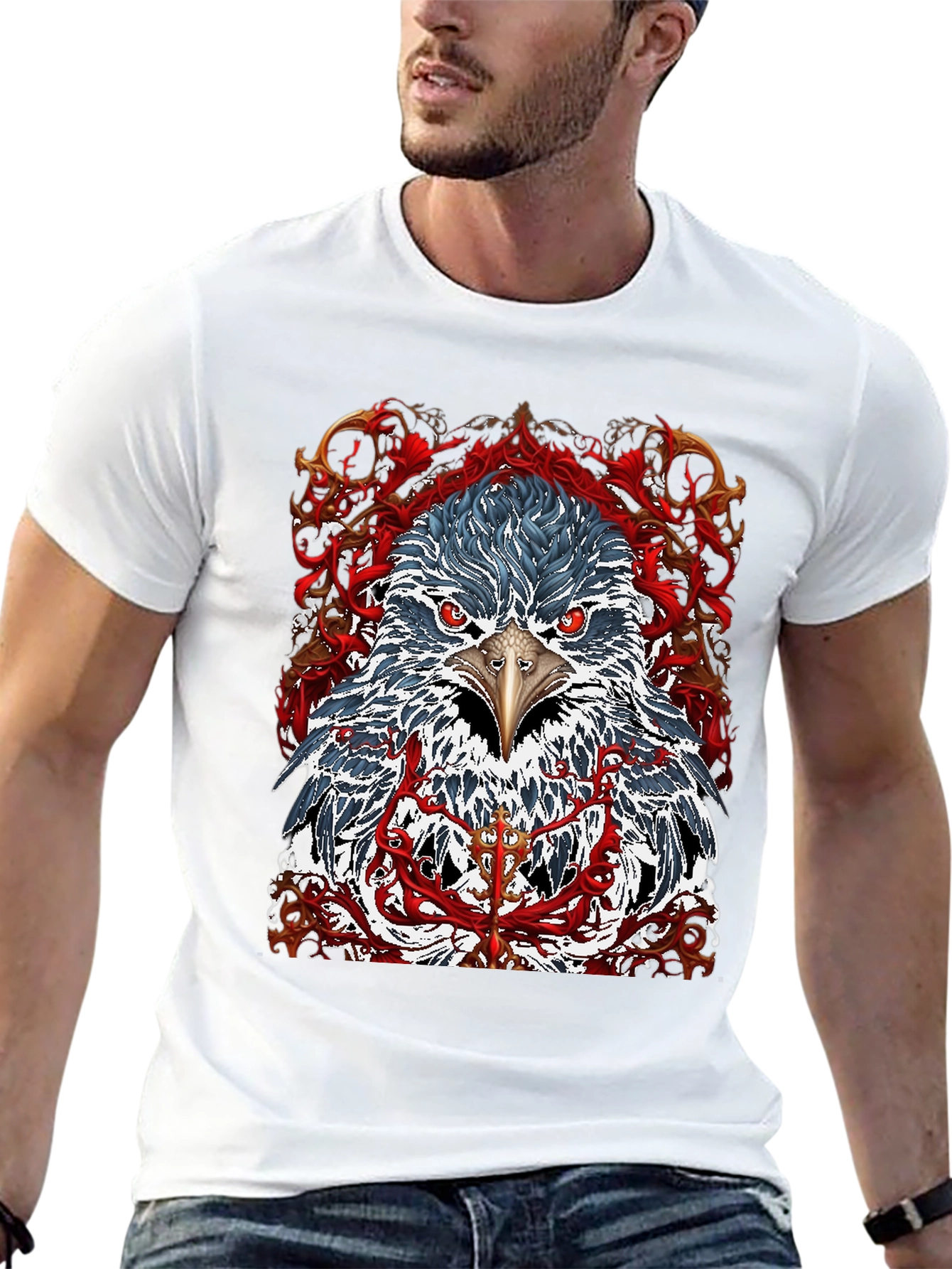 Eagle Graphic Print Crew Neck T-Shirt