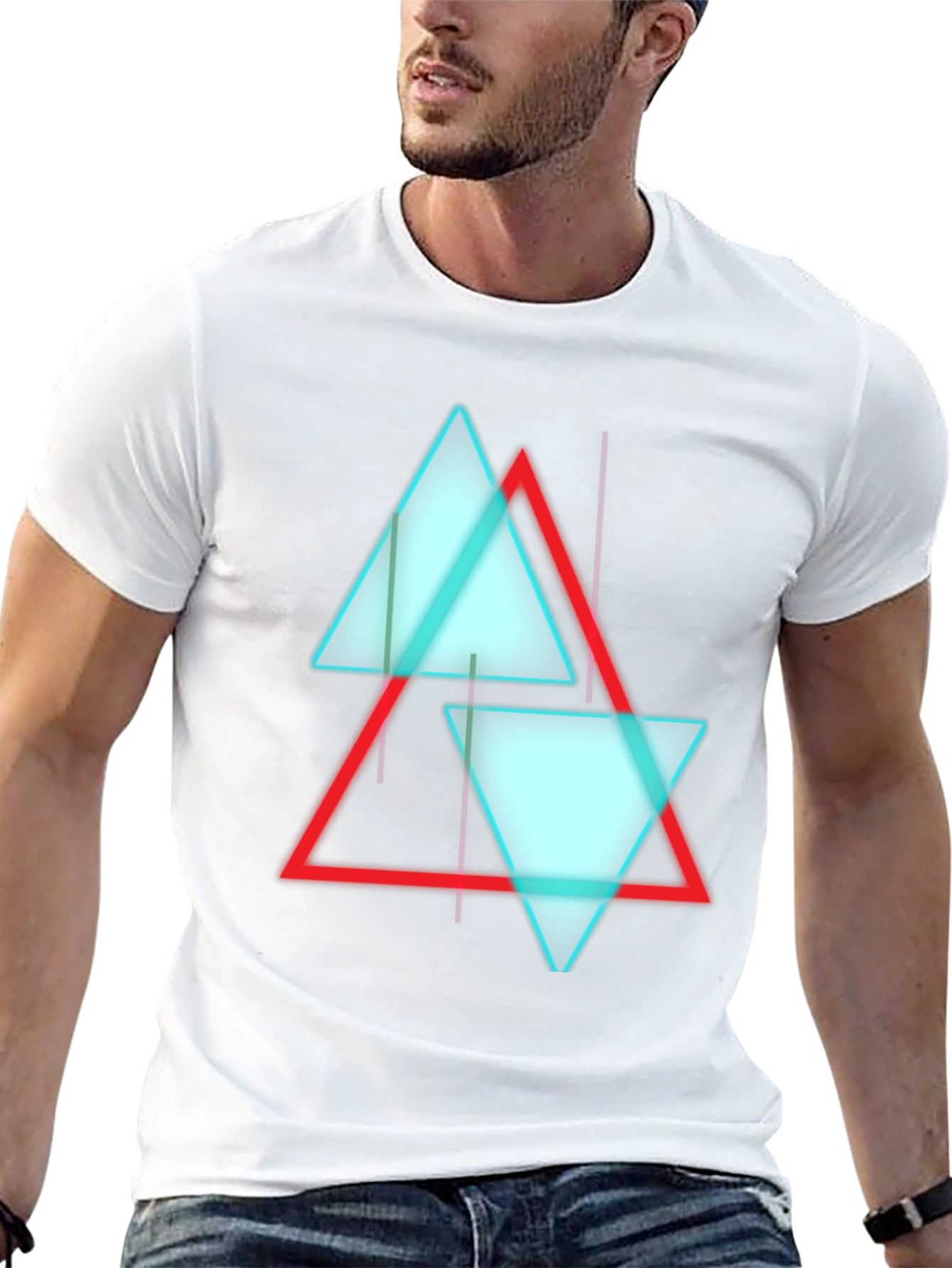Abstract Triangle Graphic Print Black T-Shirt