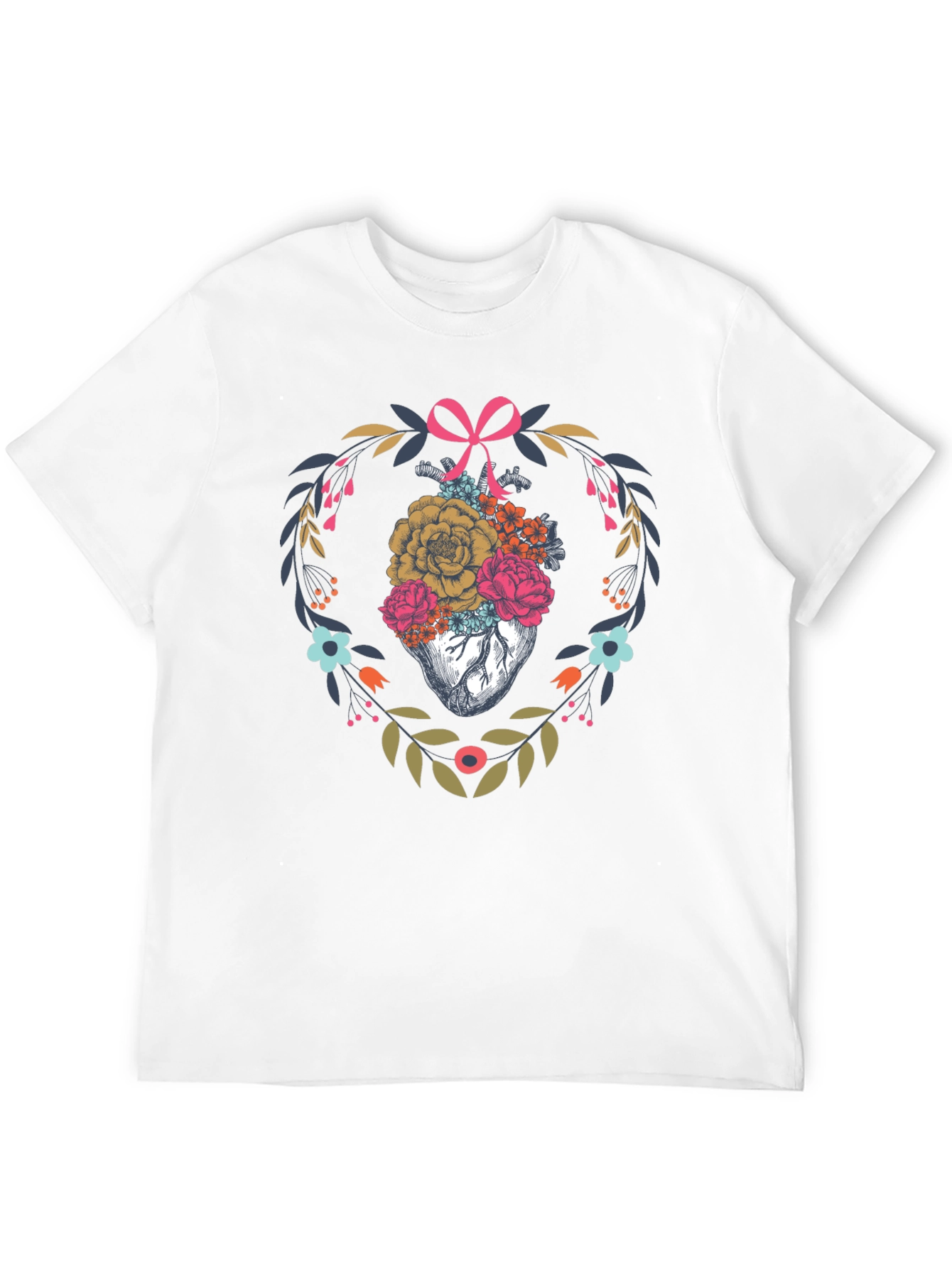 Floral Heart Graphic Tee - Unique Anatomical Art
